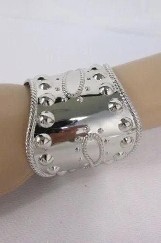 Silver Studs Cuff Wave Metal Bangle Wristband Bracelet Fashion