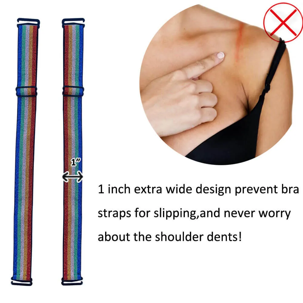 Sparkly Replacement Bra Straps Decorative Glitter Rainbow Wide Adjustable Lingerie Shoulder Straps for Strapless Bra