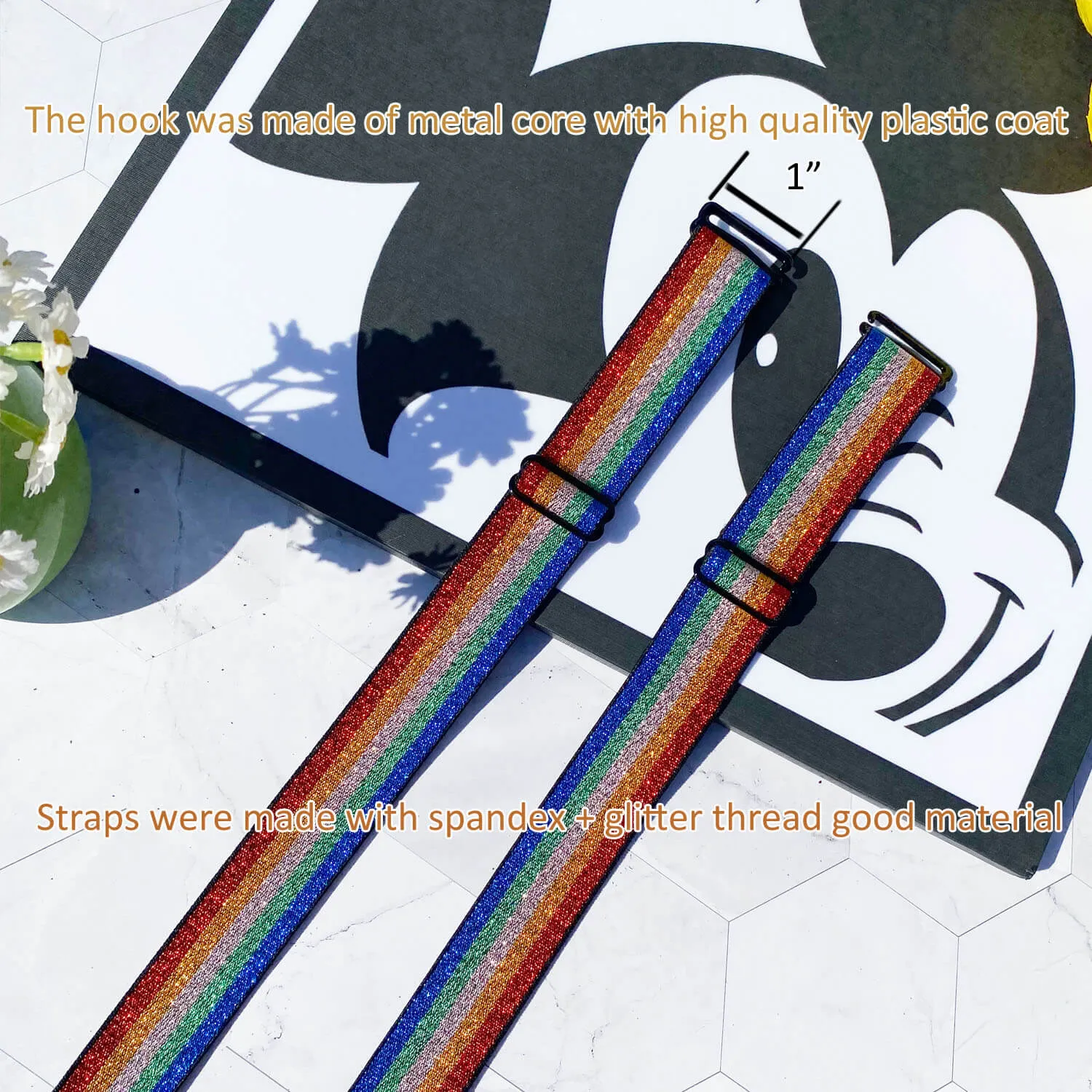 Sparkly Replacement Bra Straps Decorative Glitter Rainbow Wide Adjustable Lingerie Shoulder Straps for Strapless Bra