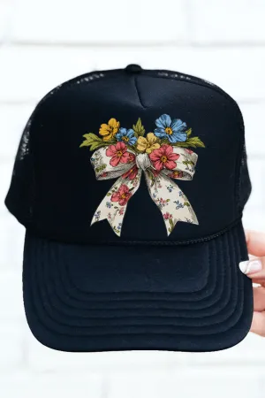 Spring Coquette Bouquet Otto Black Foam Front Trucker Hat