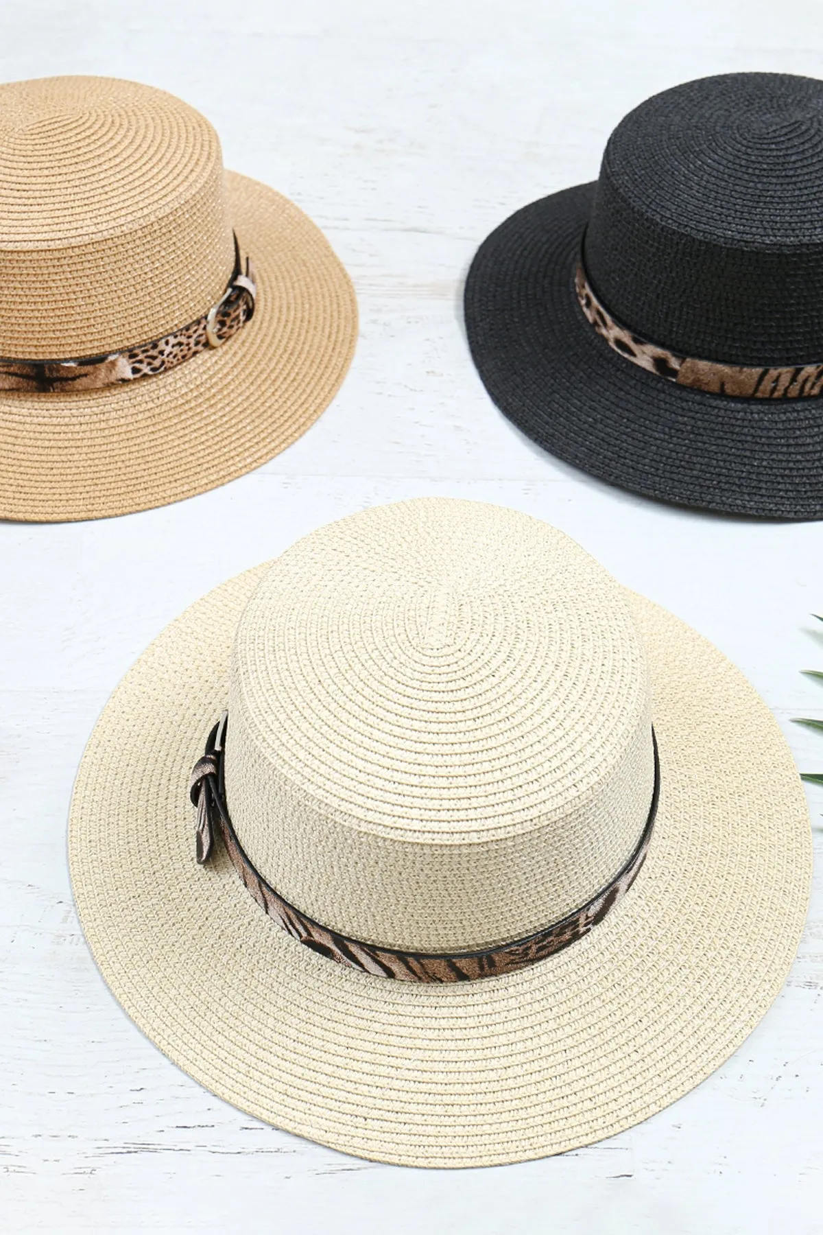 SUMMER BRIM HAT W/ LEOPARD ACCENT BELT