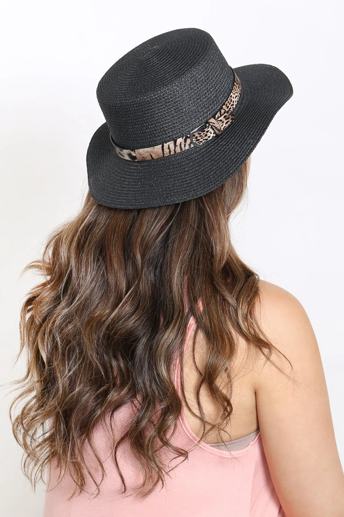 SUMMER BRIM HAT W/ LEOPARD ACCENT BELT