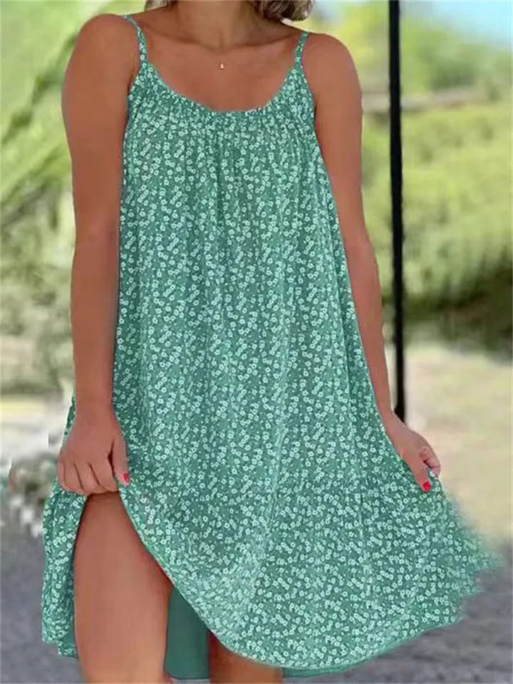 Summer U Neck Flowy Floral Print Dress for Women