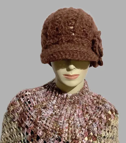 THE WINE AND GOLD BROWN ALPACA HAT, crochet beanie, woman's size, for cold weather, Christmas gift,