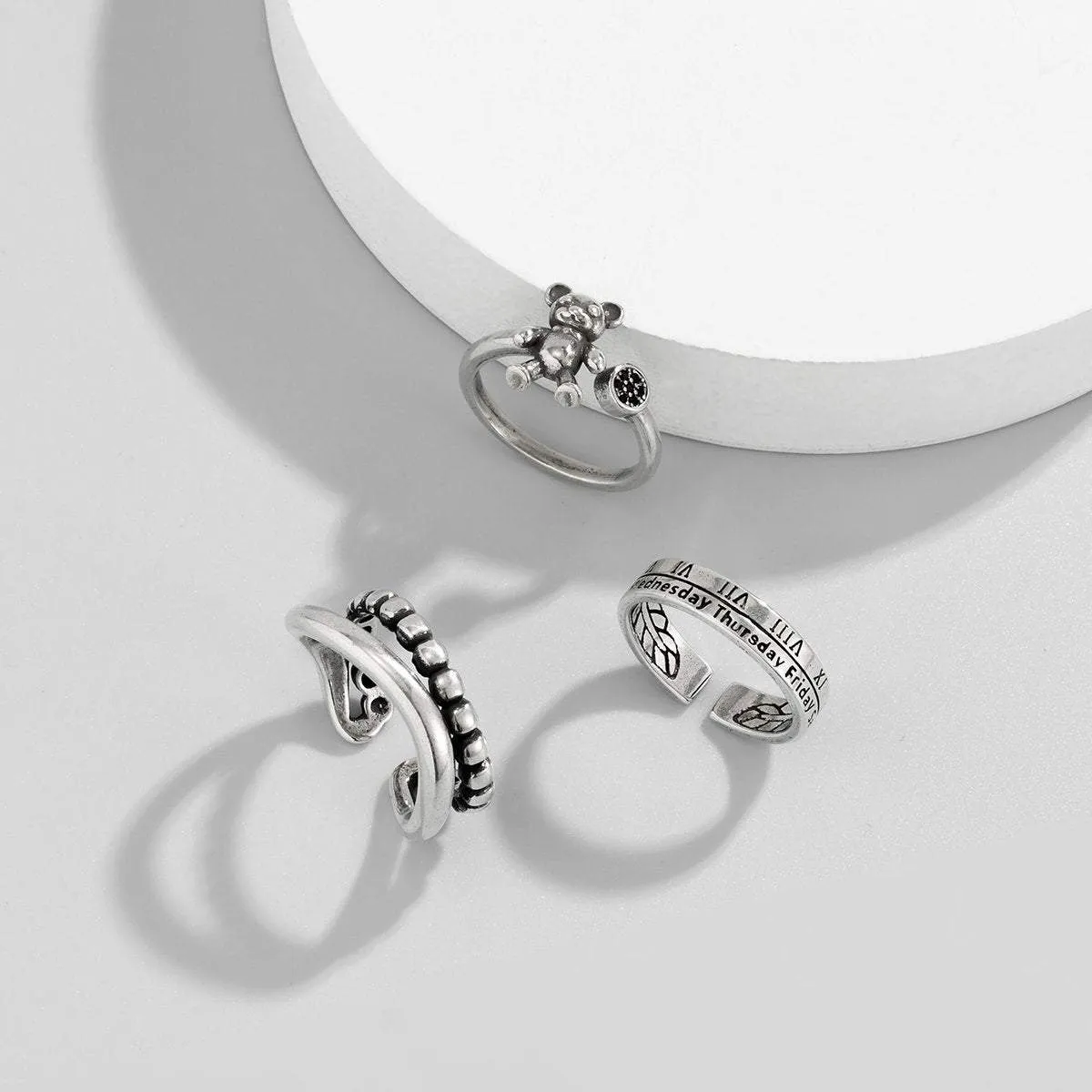 Trendy 3 Pieces Silver Plated Teddy Ring Set