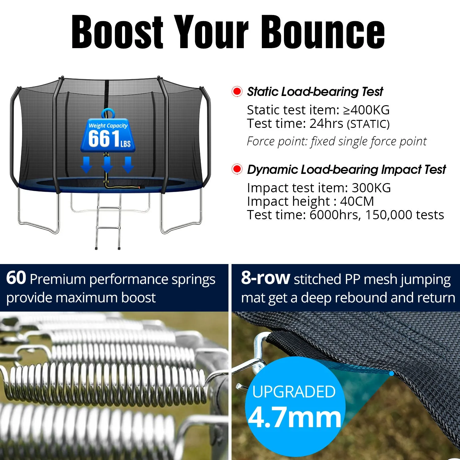 TRIPLETREE 10FT Trampoline with Safety Enclosure Net & Ladder, Suitable For Kids & Adults, 661LBS