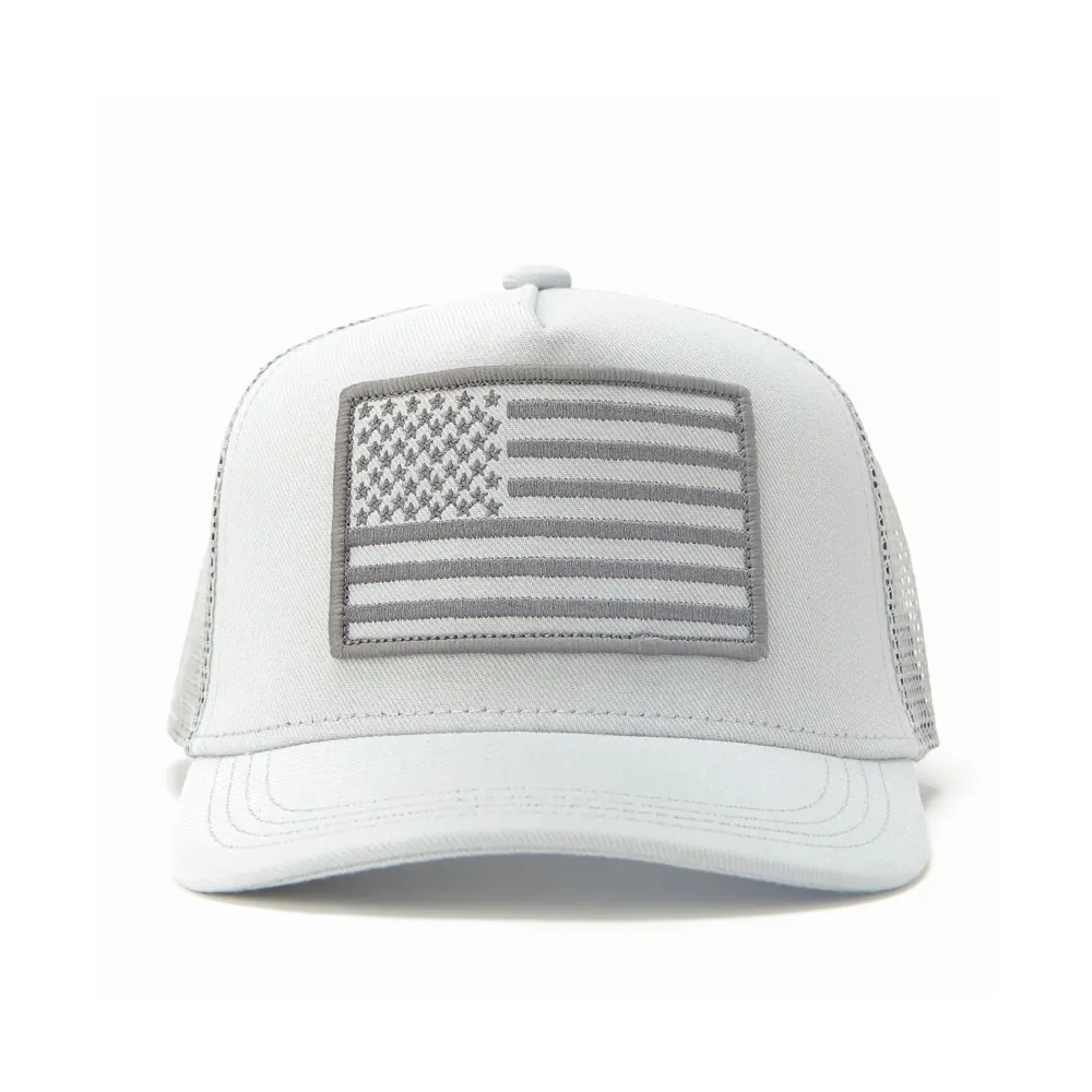 USA Flag Grey Mesh Trucker Hat