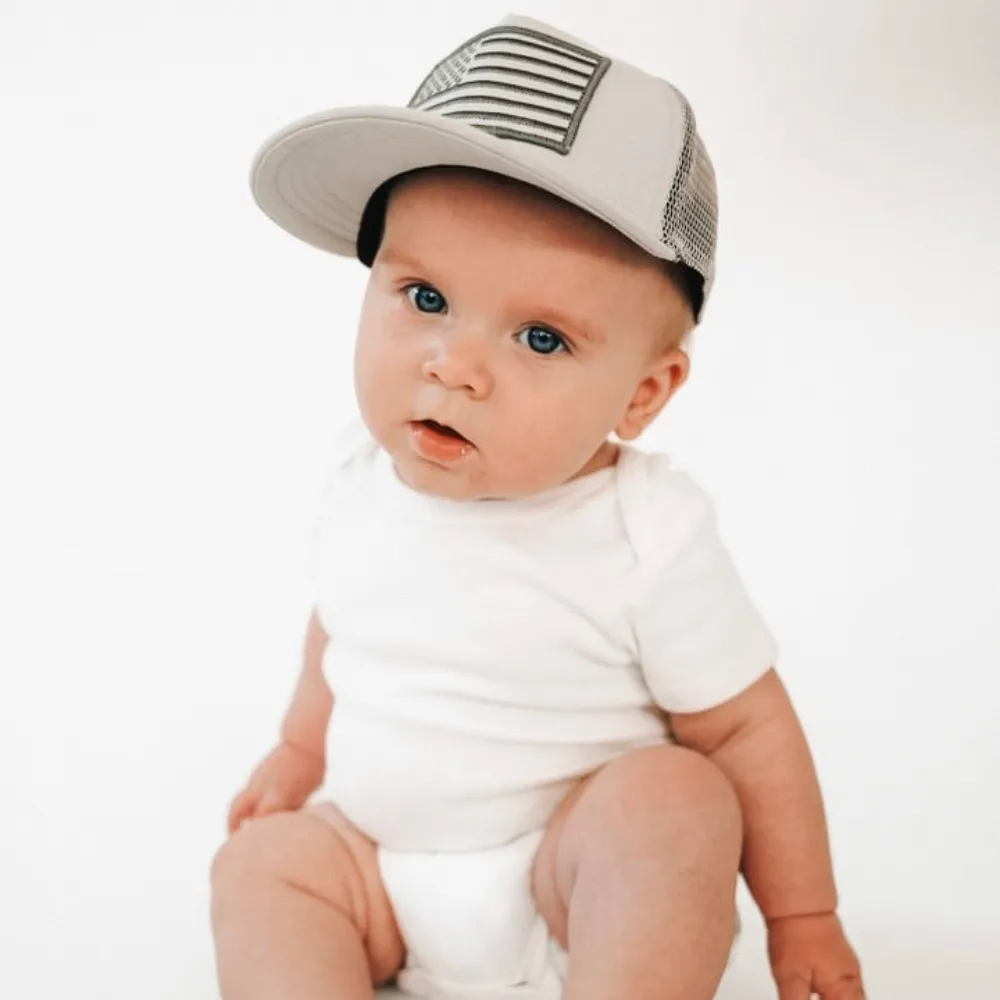 USA Flag Grey Mesh Trucker Hat