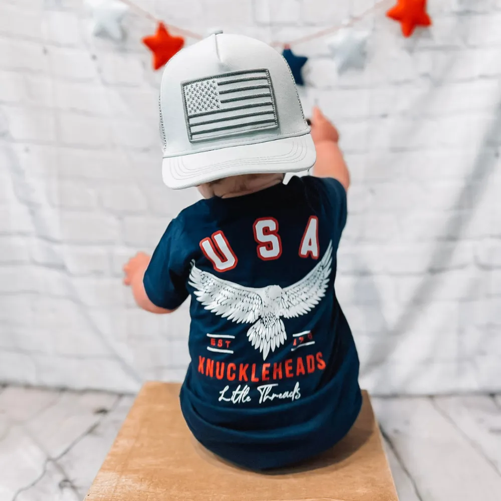 USA Flag Grey Mesh Trucker Hat