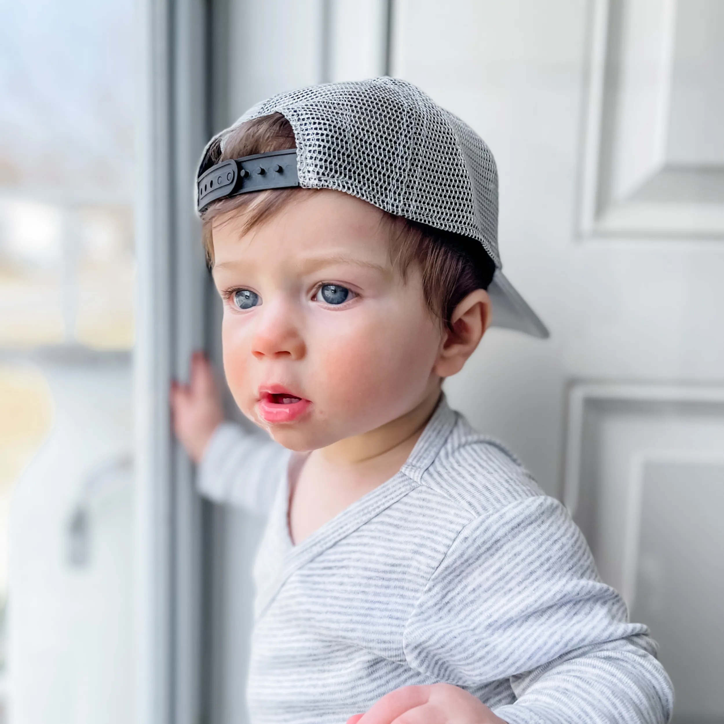 USA Flag Grey Mesh Trucker Hat