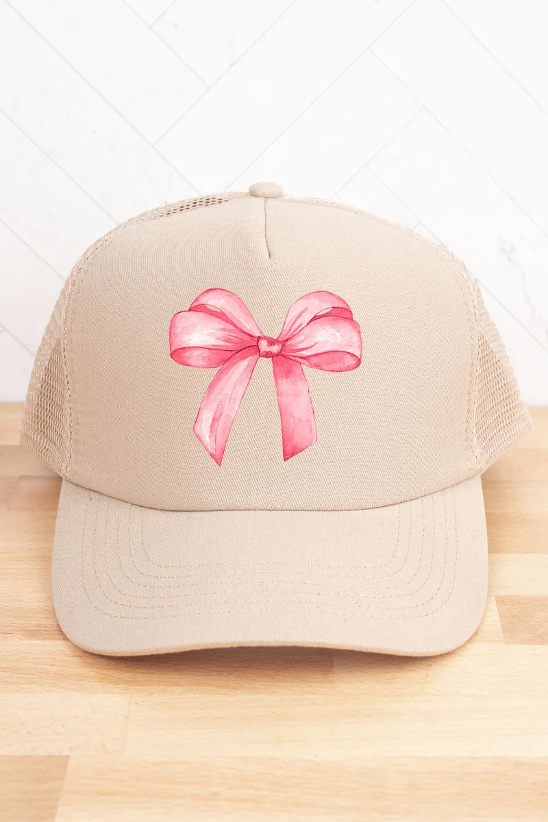 Watercolor Coquette Bow Twill Front Mesh Trucker Cap