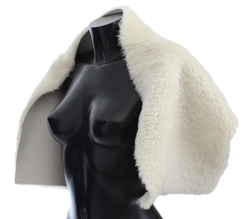White Lambskin Fur Silk Scarf