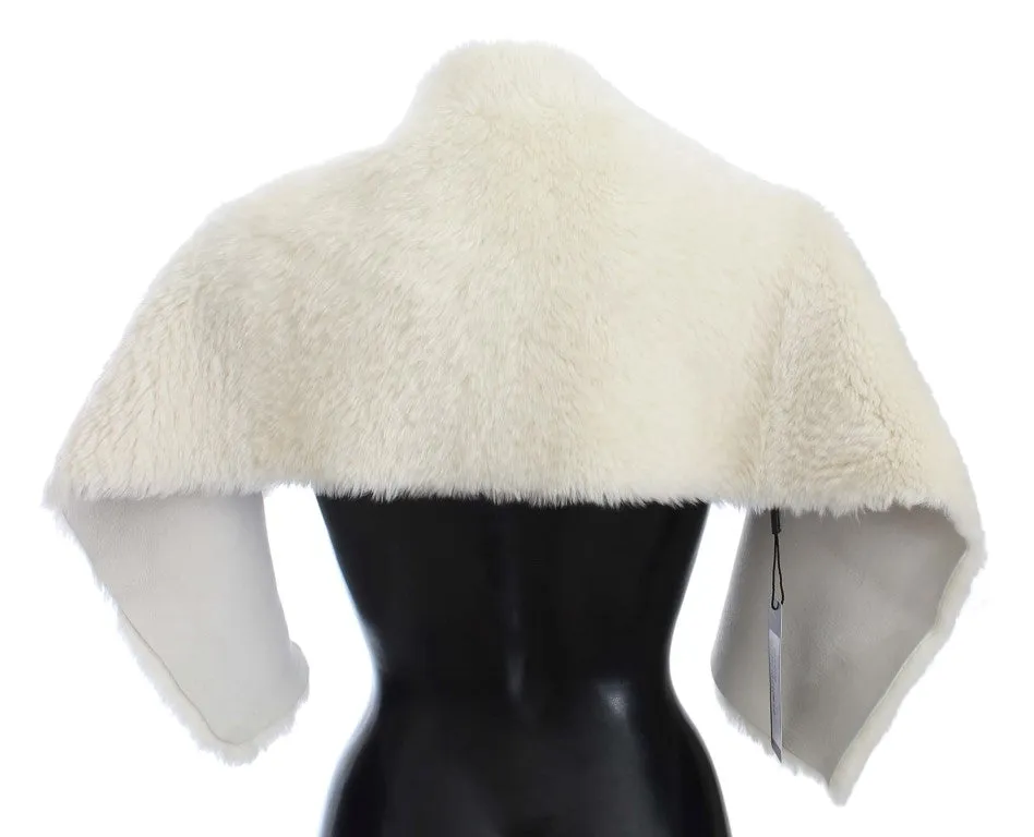 White Lambskin Fur Silk Scarf