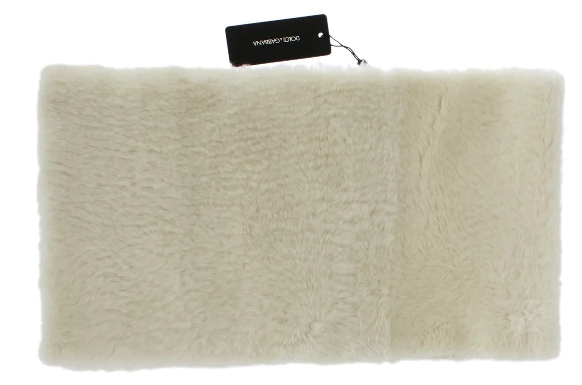 White Lambskin Fur Silk Scarf