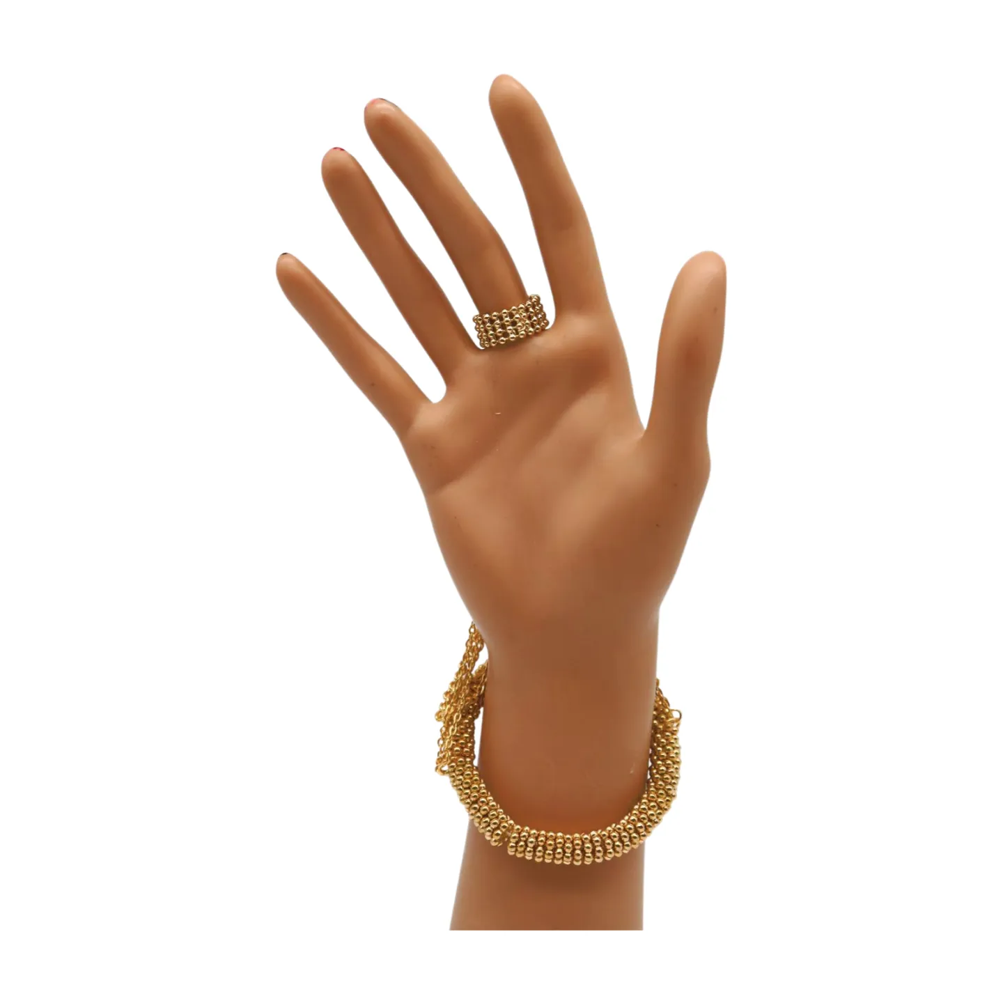 Women Gold Mesh Metal Hand Chain Wrist Fashion Bracelet Ring Size 6.5