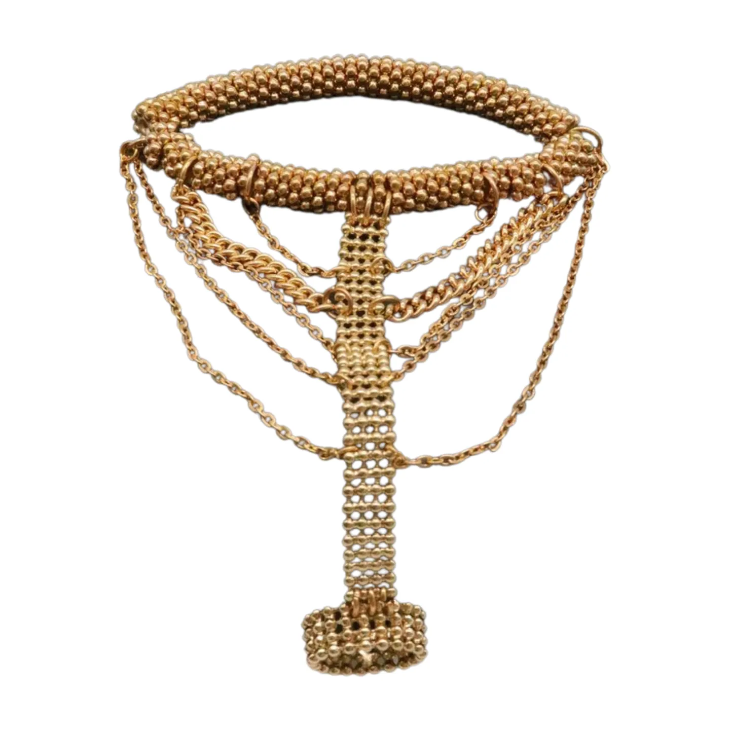 Women Gold Mesh Metal Hand Chain Wrist Fashion Bracelet Ring Size 6.5