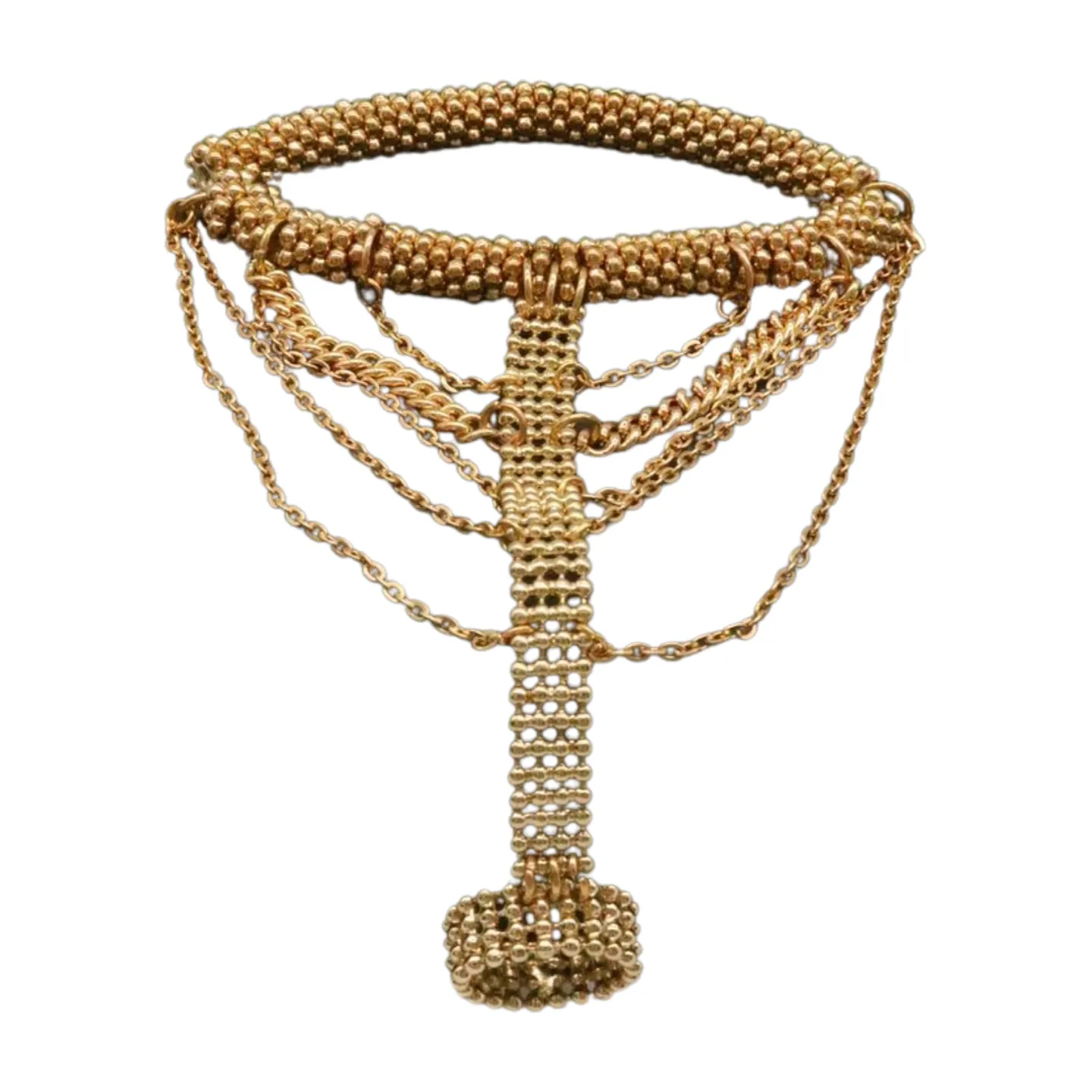 Women Gold Mesh Metal Hand Chain Wrist Fashion Bracelet Ring Size 6.5