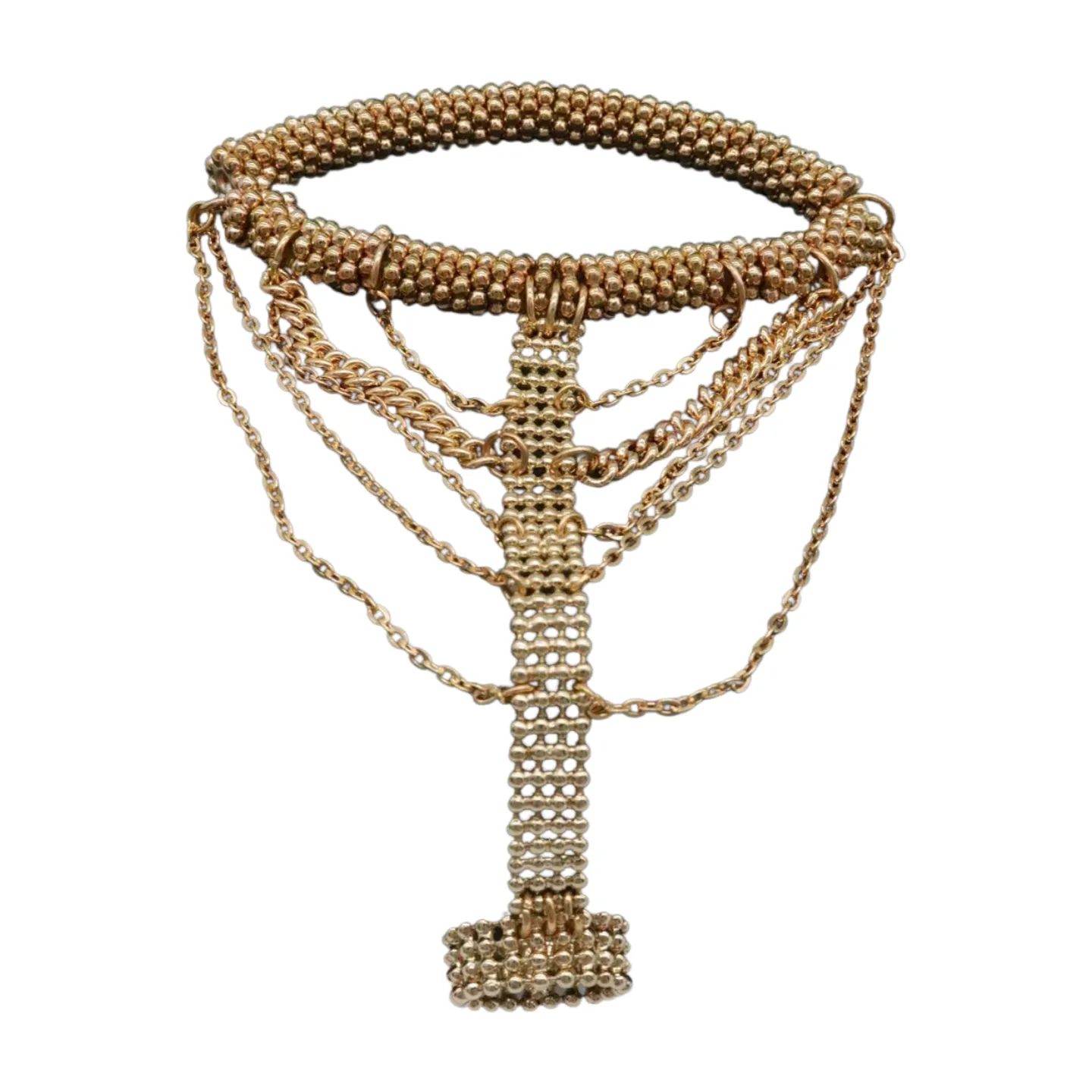 Women Gold Mesh Metal Hand Chain Wrist Fashion Bracelet Ring Size 6.5