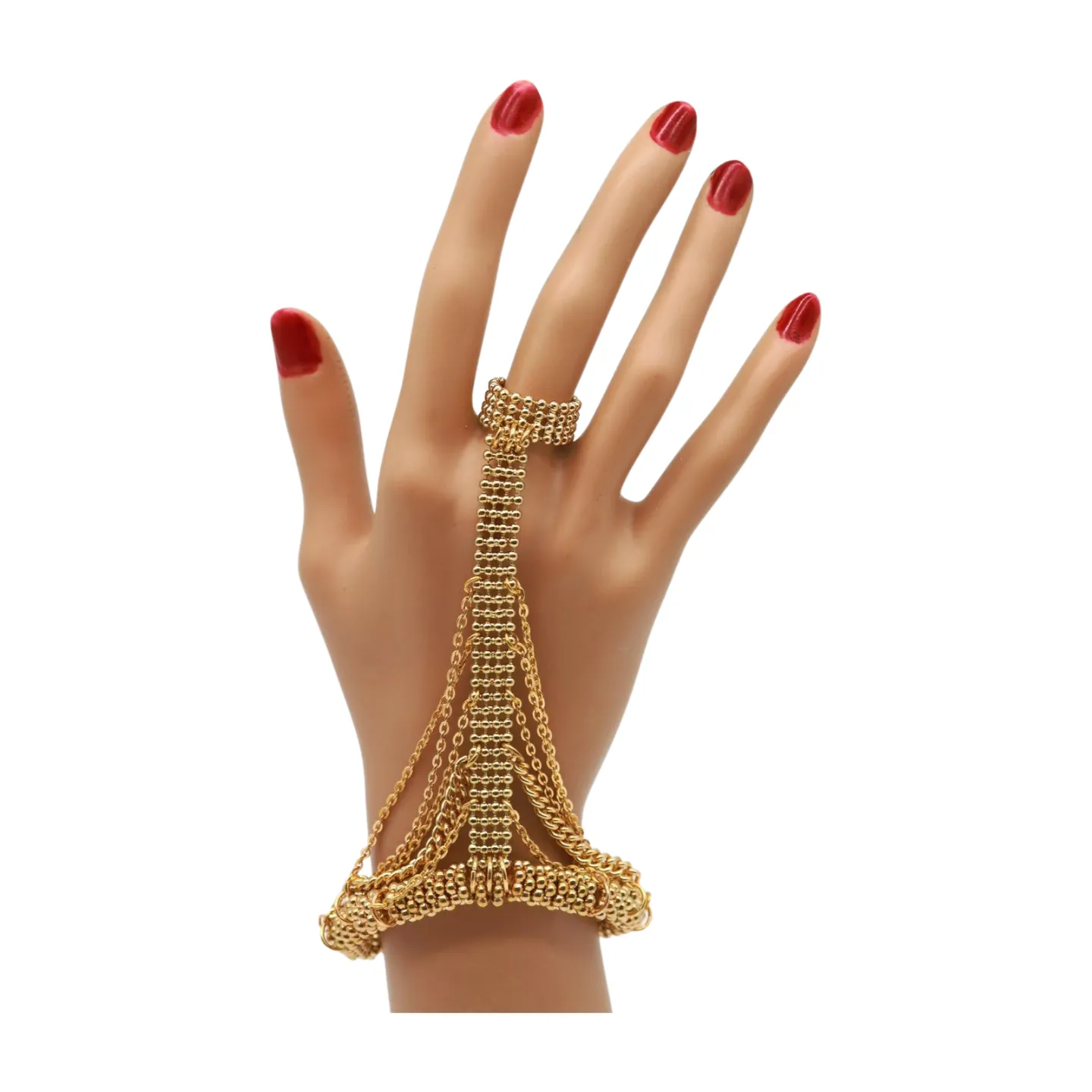 Women Gold Mesh Metal Hand Chain Wrist Fashion Bracelet Ring Size 6.5