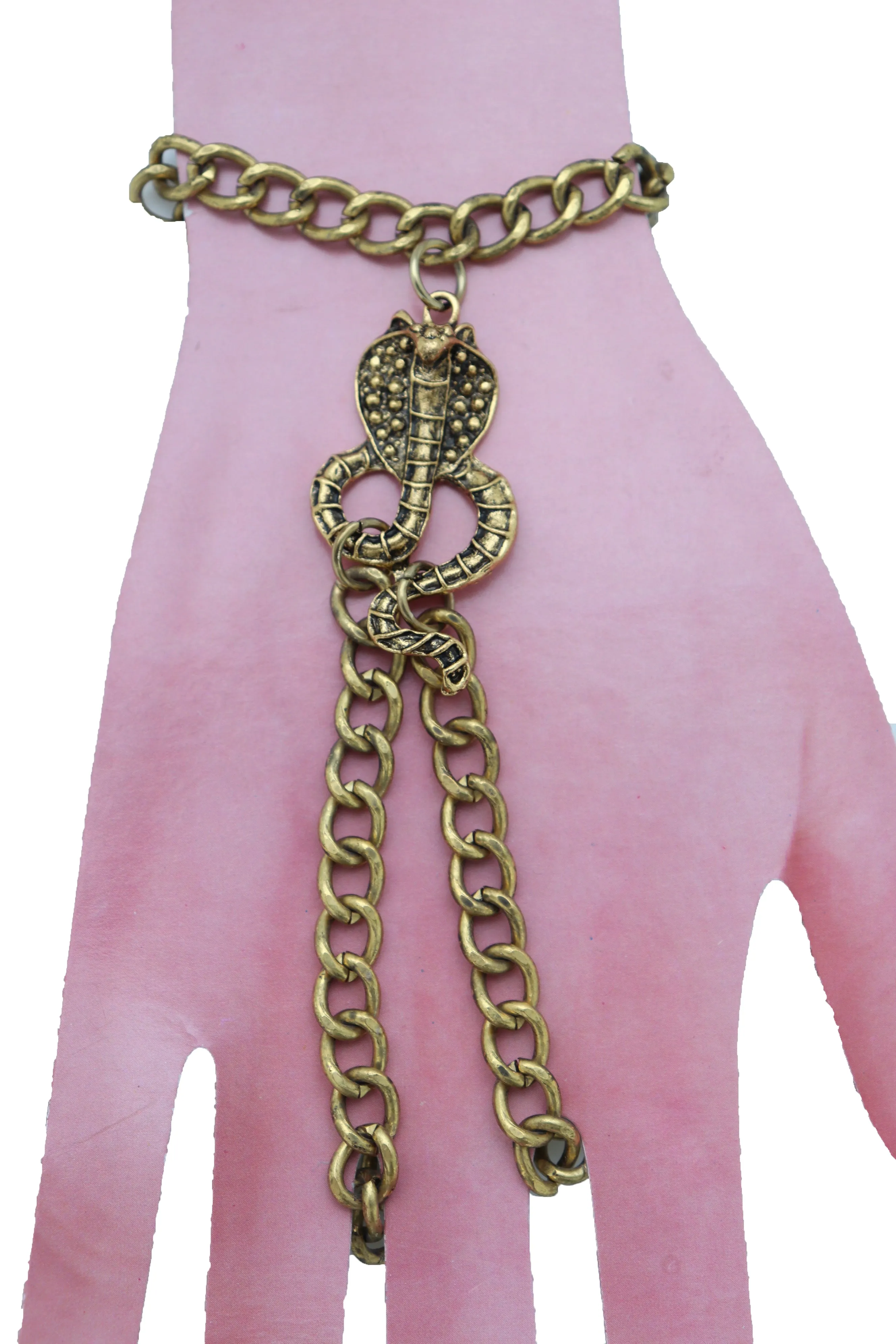 Women Gold Mesh Metal Hand Chain Wrist Fashion Bracelet Ring Size 6.5