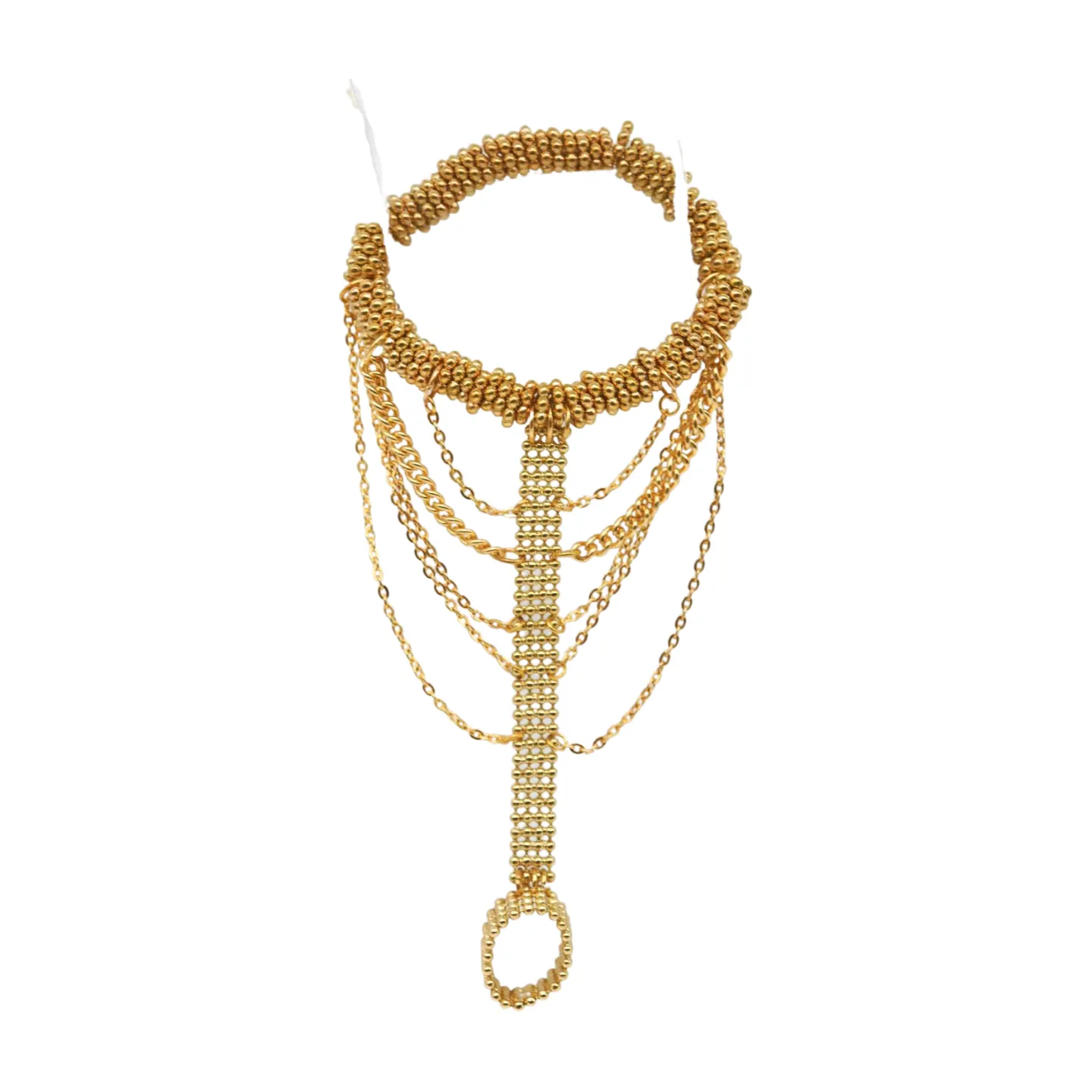 Women Gold Mesh Metal Hand Chain Wrist Fashion Bracelet Ring Size 6.5