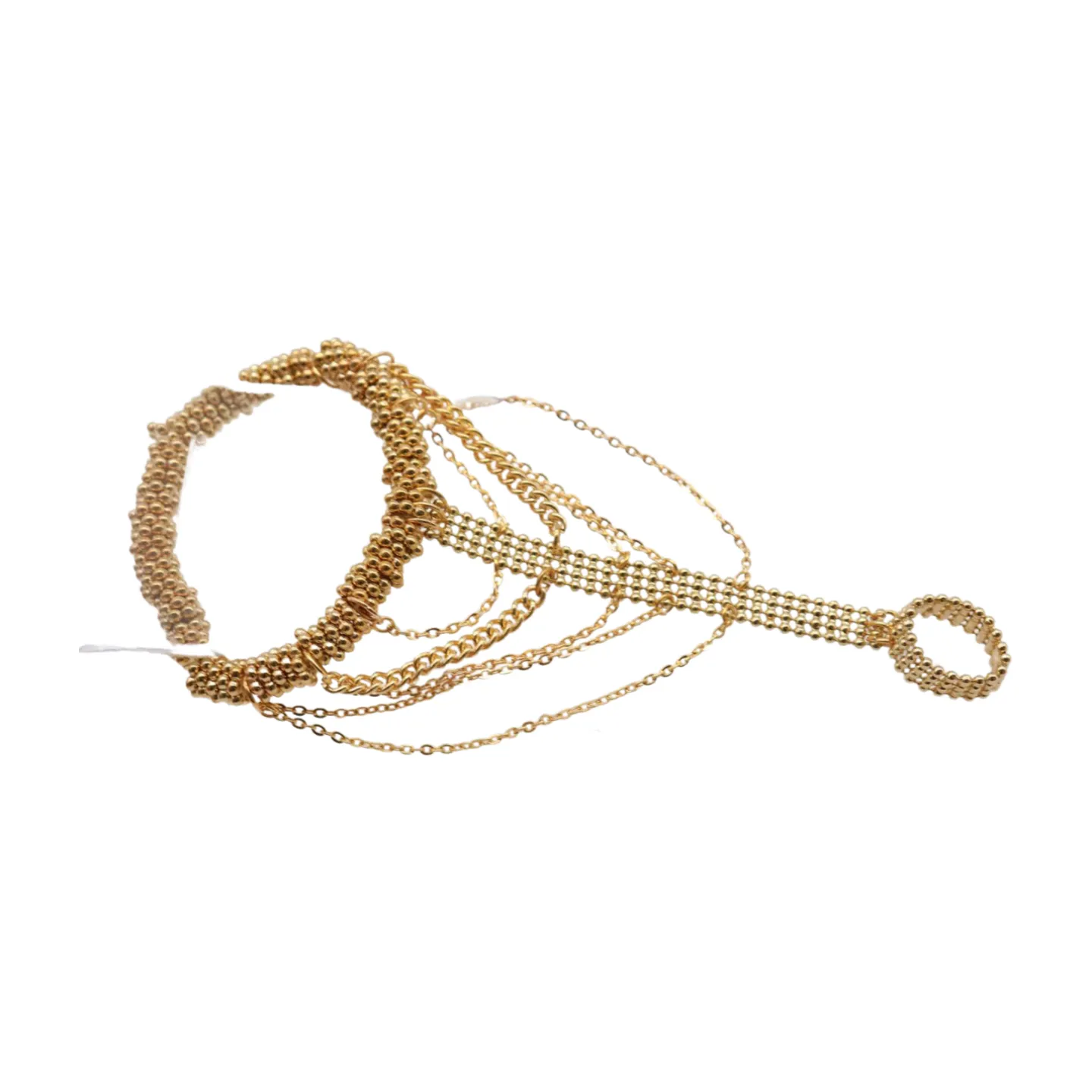 Women Gold Mesh Metal Hand Chain Wrist Fashion Bracelet Ring Size 6.5