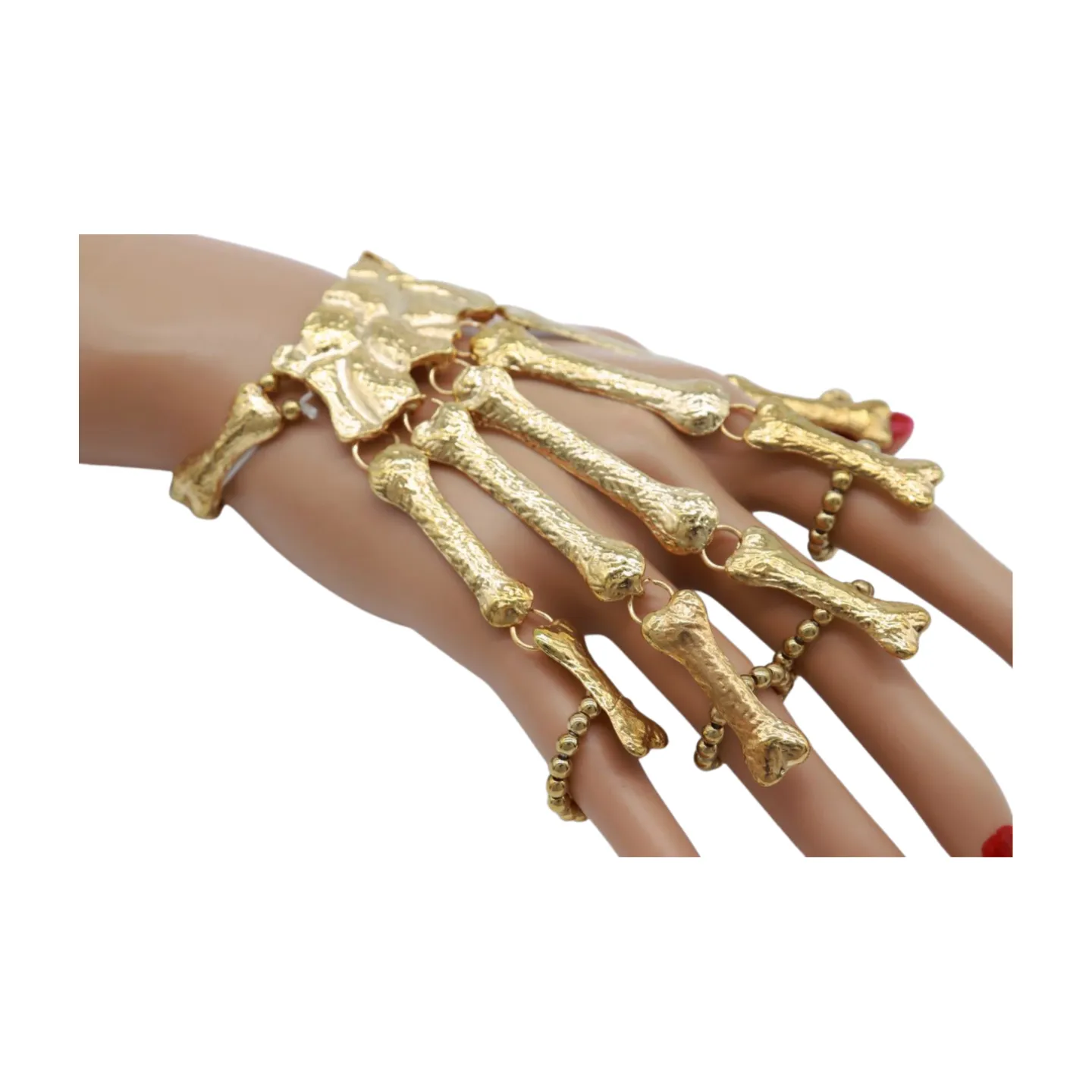 Women Gold Metal Bracelet 5 Long Finger Bone Skeleton Hand Chain