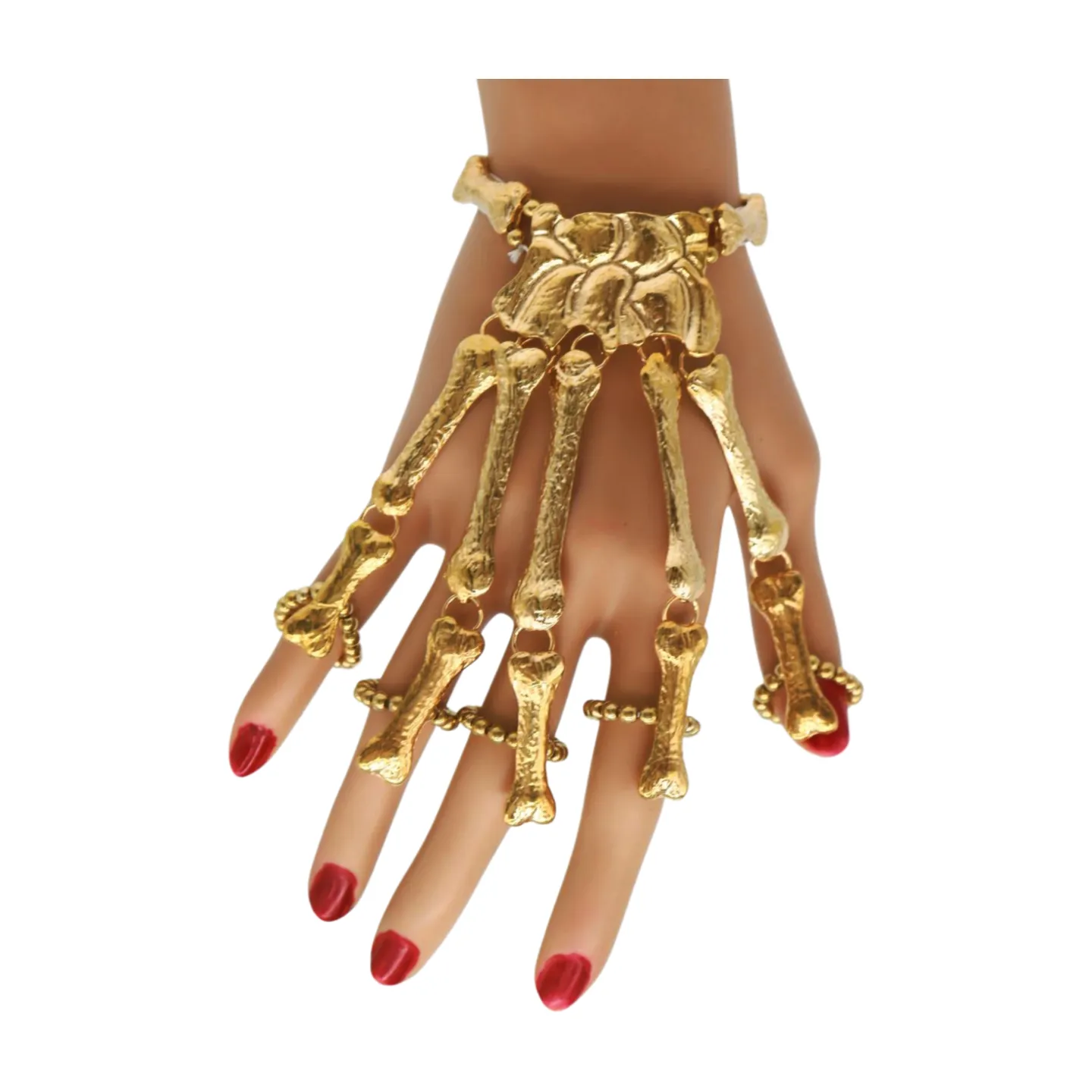 Women Gold Metal Bracelet 5 Long Finger Bone Skeleton Hand Chain