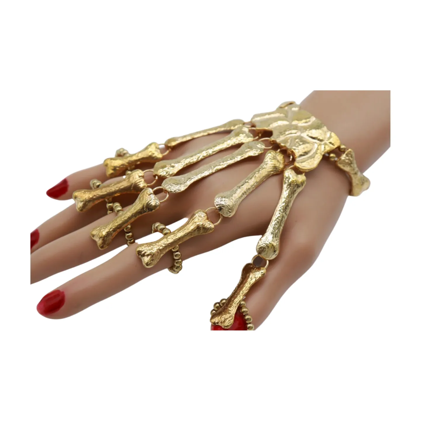Women Gold Metal Bracelet 5 Long Finger Bone Skeleton Hand Chain