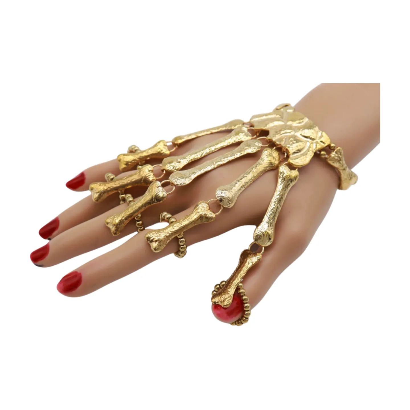 Women Gold Metal Bracelet 5 Long Finger Bone Skeleton Hand Chain
