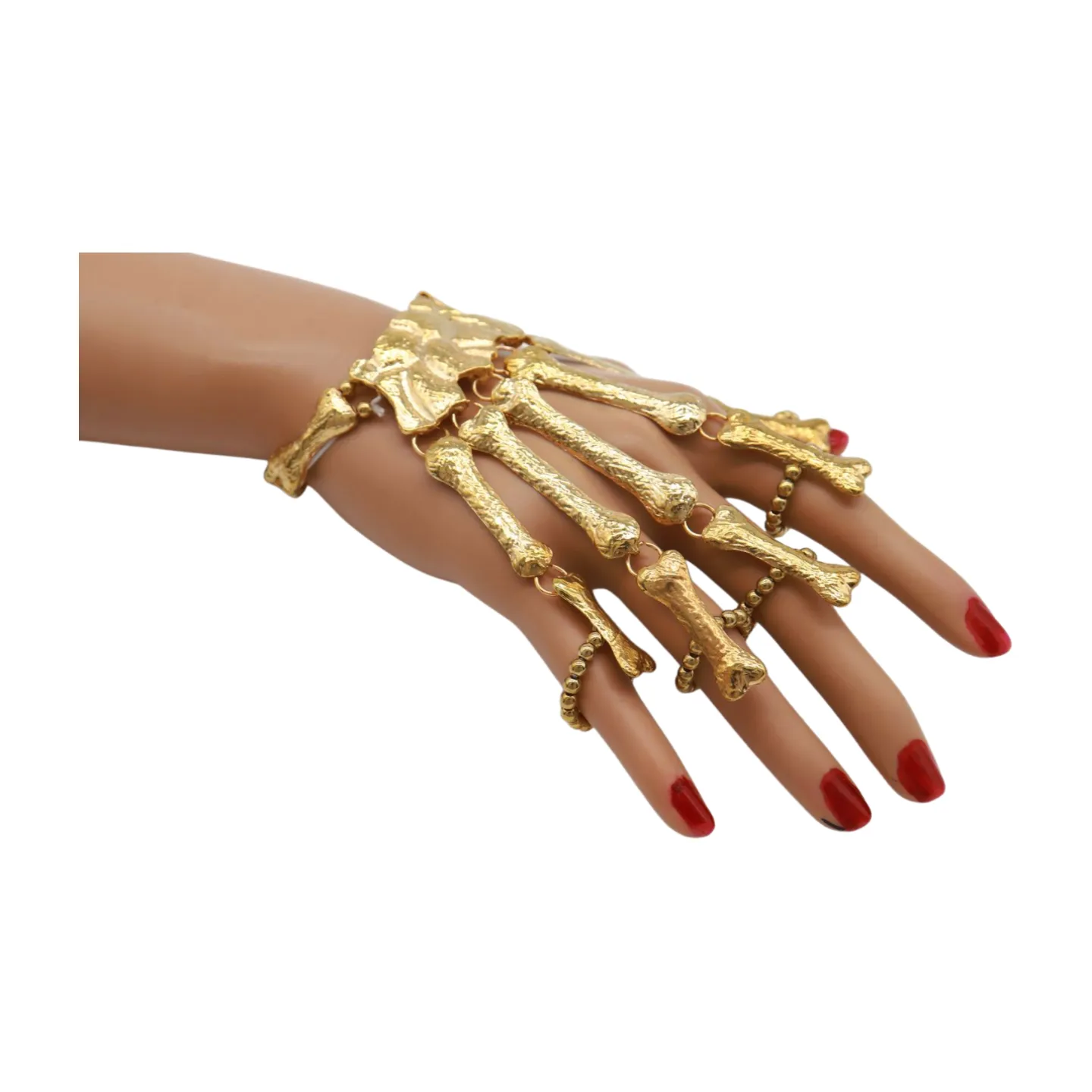 Women Gold Metal Bracelet 5 Long Finger Bone Skeleton Hand Chain