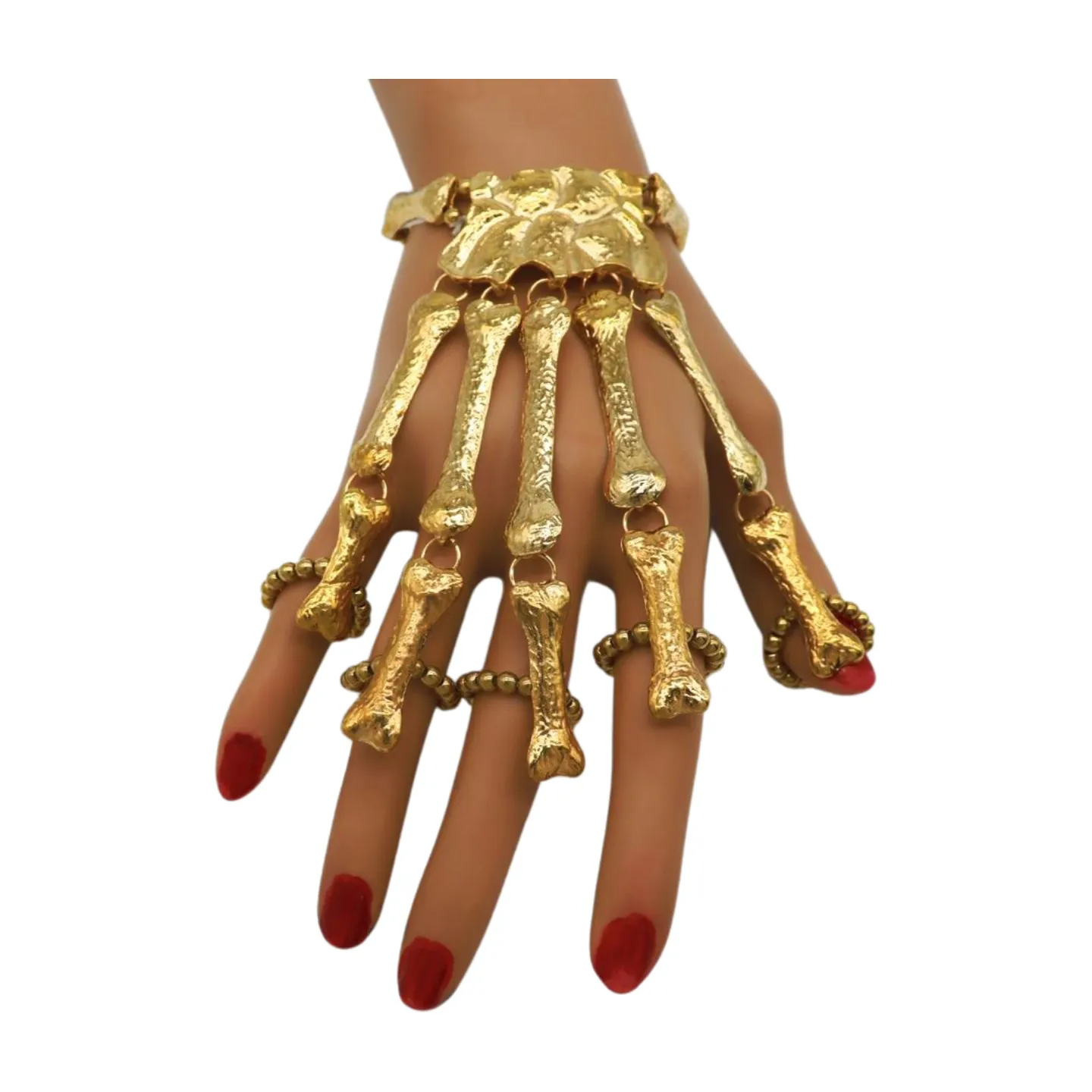 Women Gold Metal Bracelet 5 Long Finger Bone Skeleton Hand Chain