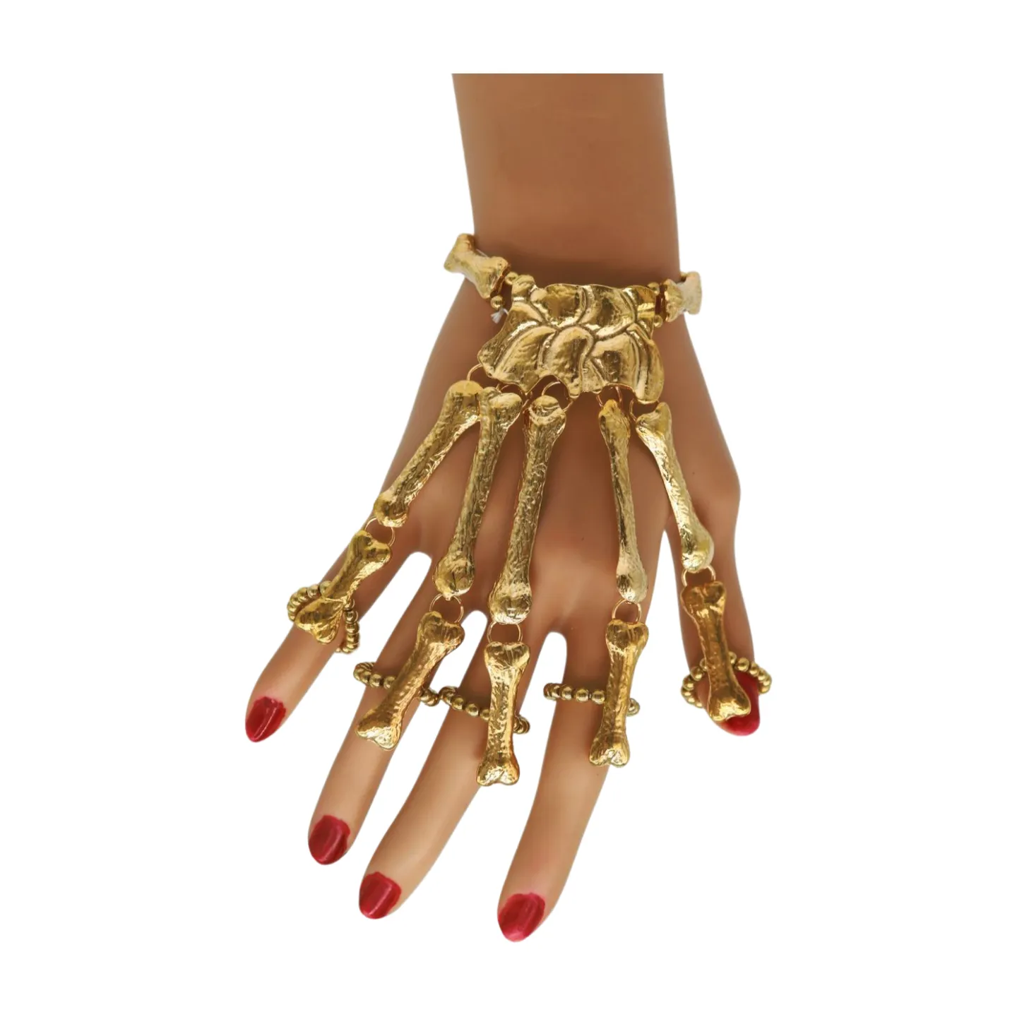 Women Gold Metal Bracelet 5 Long Finger Bone Skeleton Hand Chain