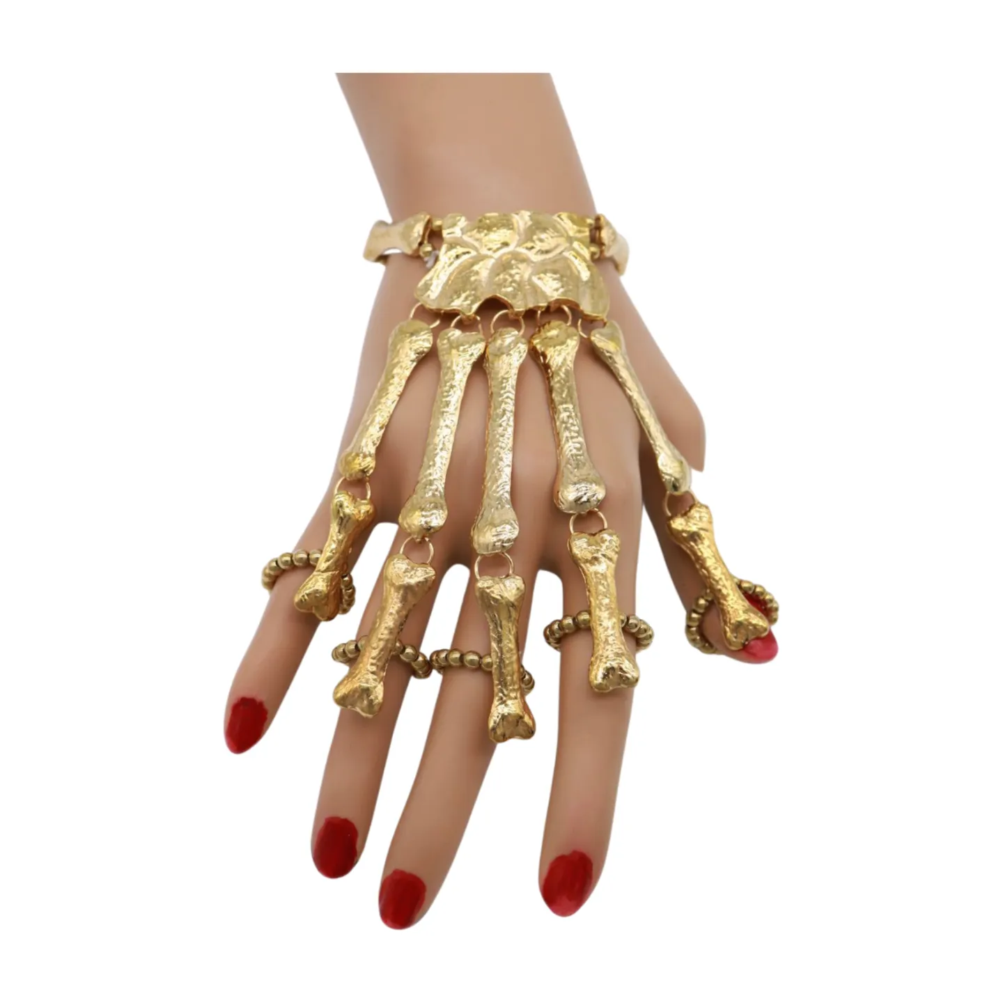 Women Gold Metal Bracelet 5 Long Finger Bone Skeleton Hand Chain