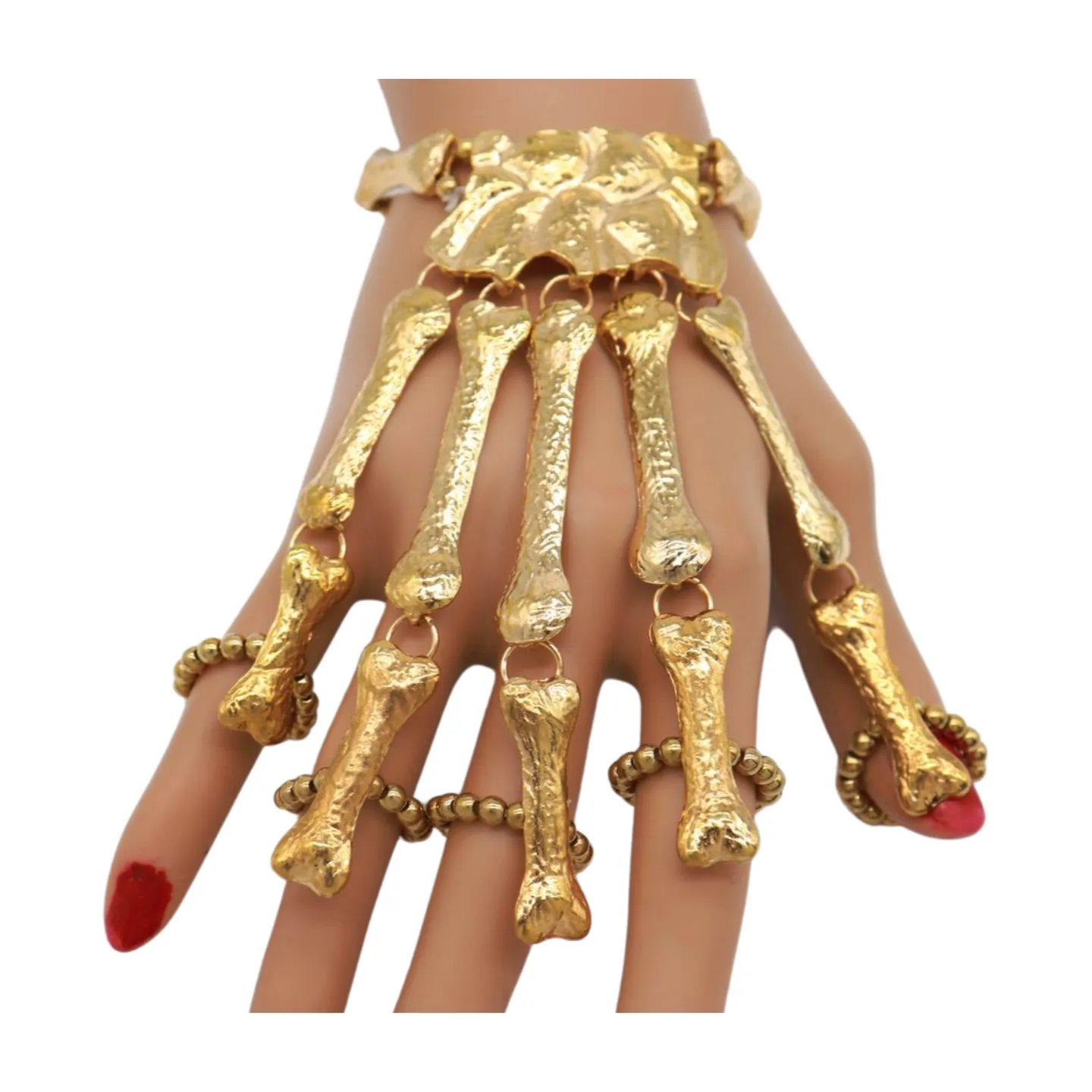 Women Gold Metal Bracelet 5 Long Finger Bone Skeleton Hand Chain