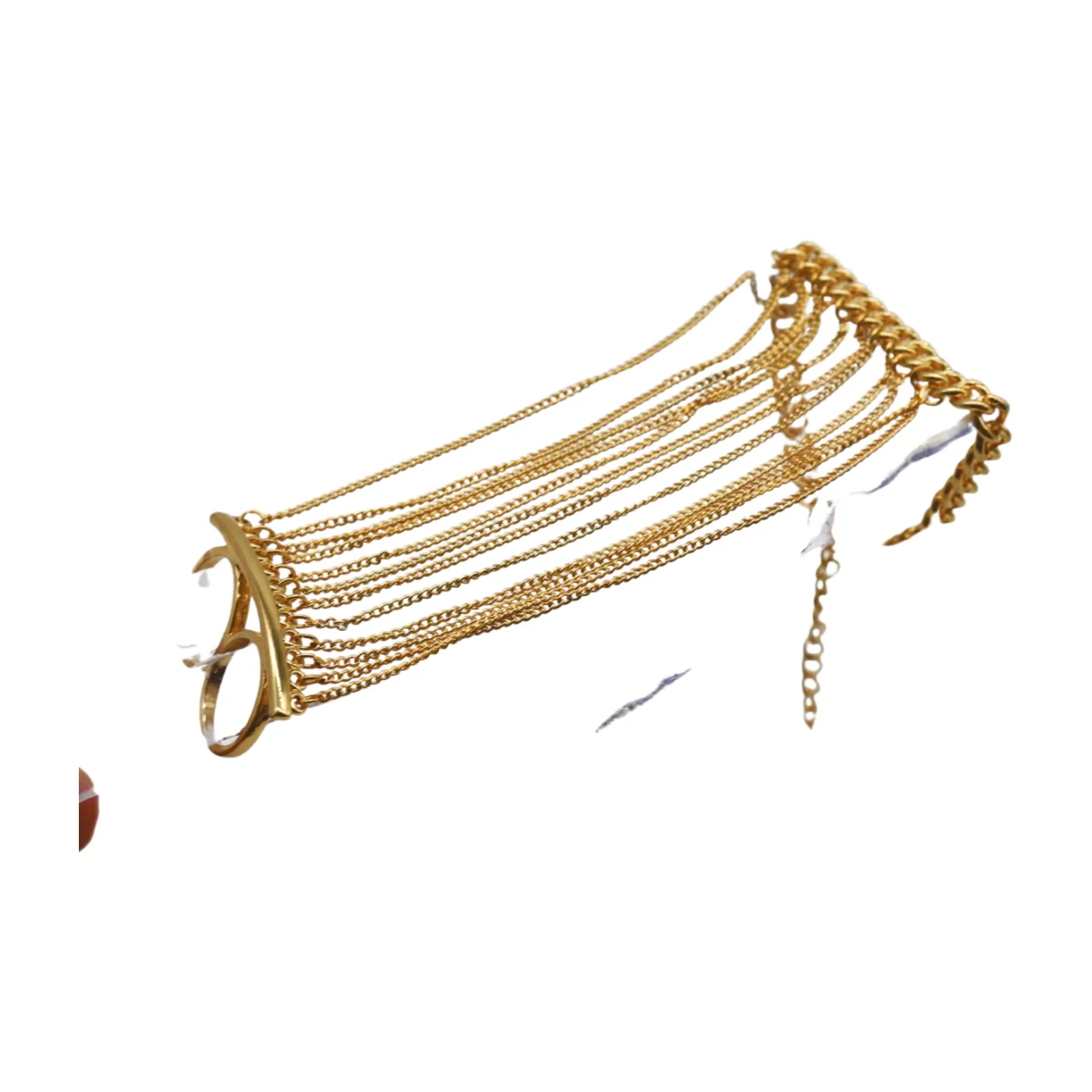 Women Gold Metal Hand Chain Bracelet 2 Connected Rings