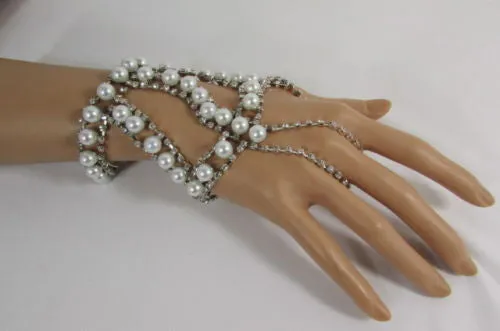 Women Gold Metal Hand Chain Bracelet 2 Connected Rings
