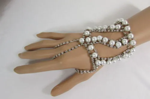 Women Gold Metal Hand Chain Bracelet 2 Connected Rings