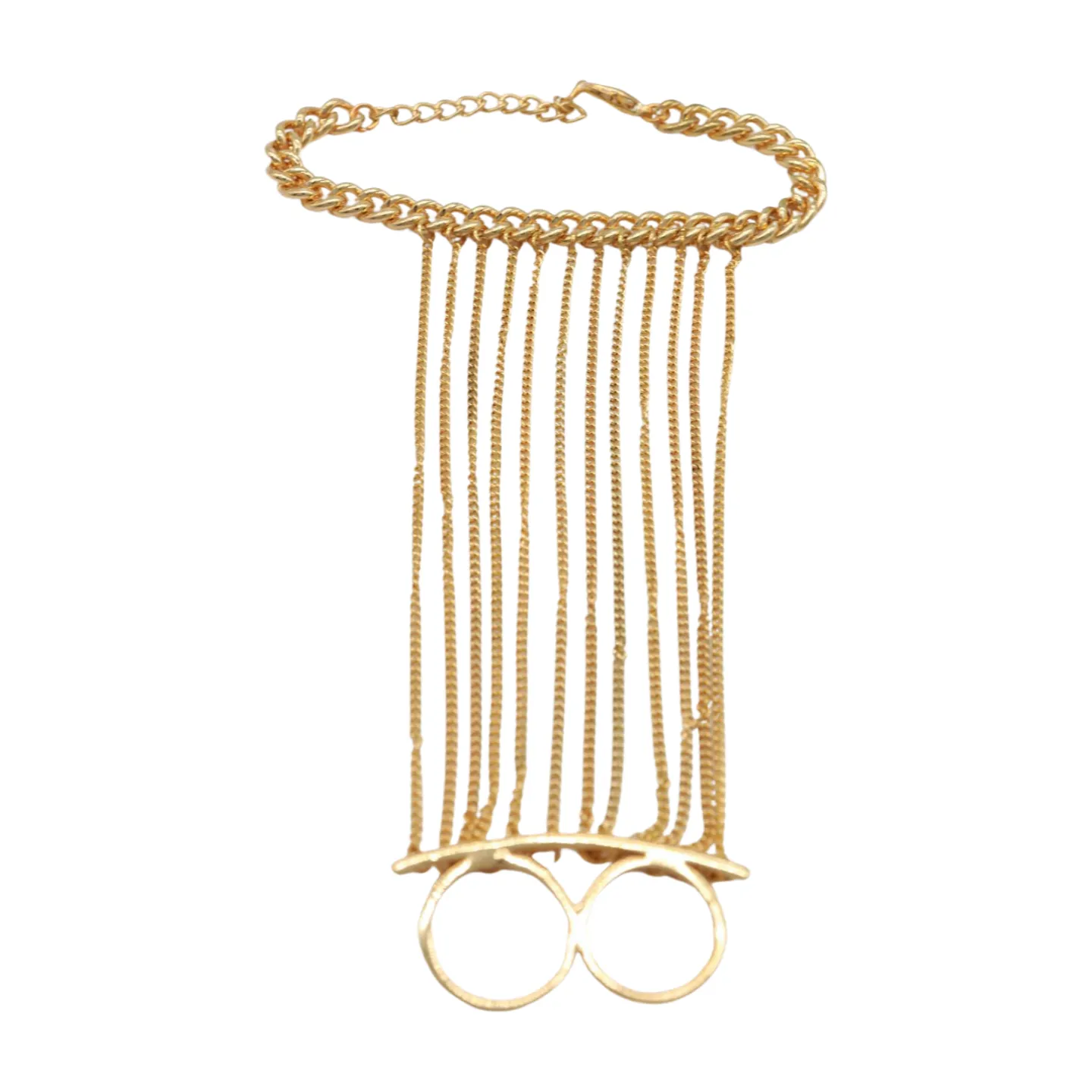 Women Gold Metal Hand Chain Bracelet 2 Connected Rings