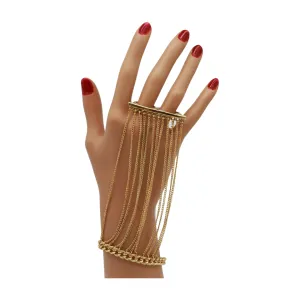 Women Gold Metal Hand Chain Bracelet 2 Connected Rings