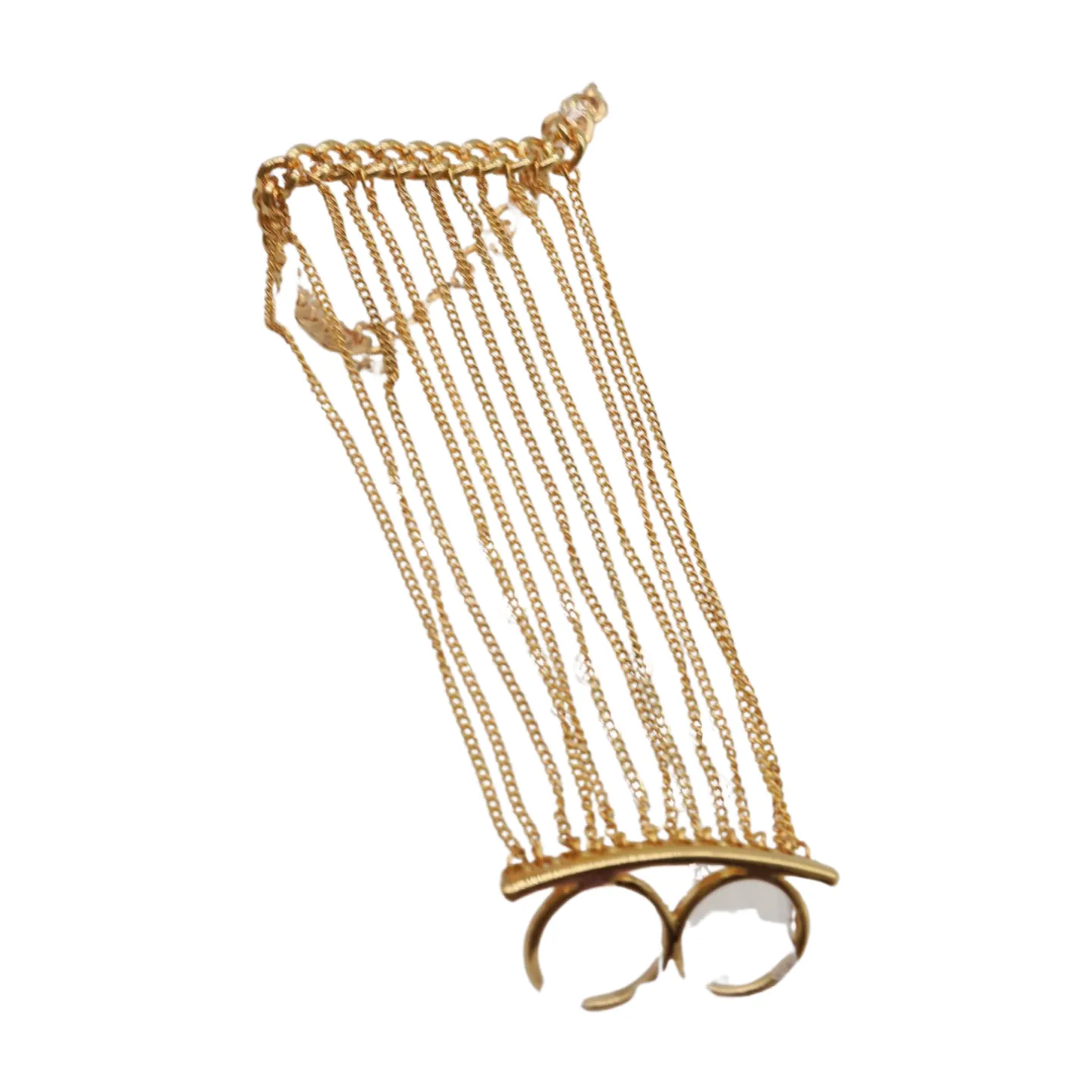 Women Gold Metal Hand Chain Bracelet 2 Connected Rings