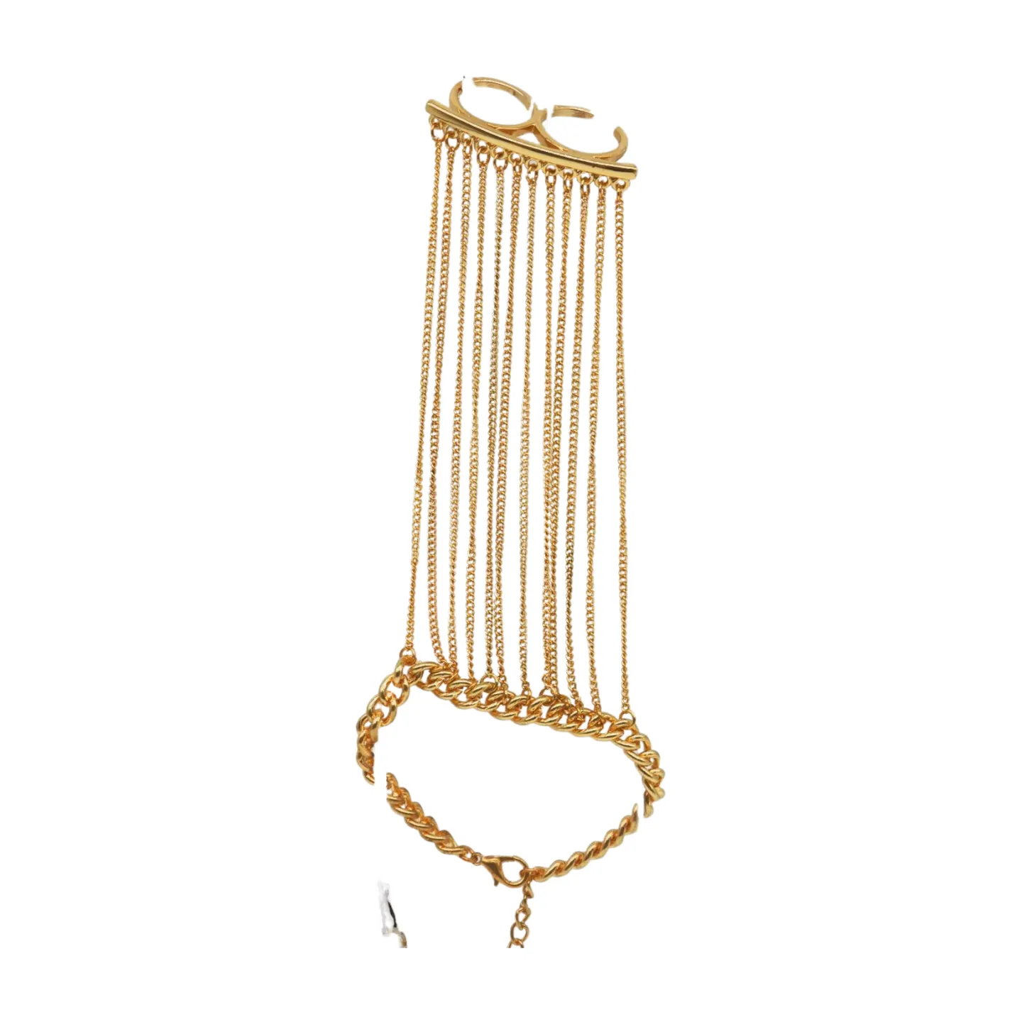 Women Gold Metal Hand Chain Bracelet 2 Connected Rings