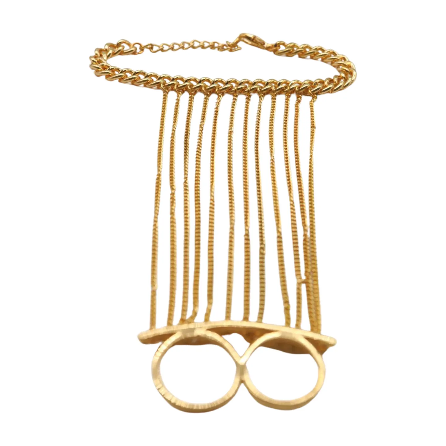 Women Gold Metal Hand Chain Bracelet 2 Connected Rings