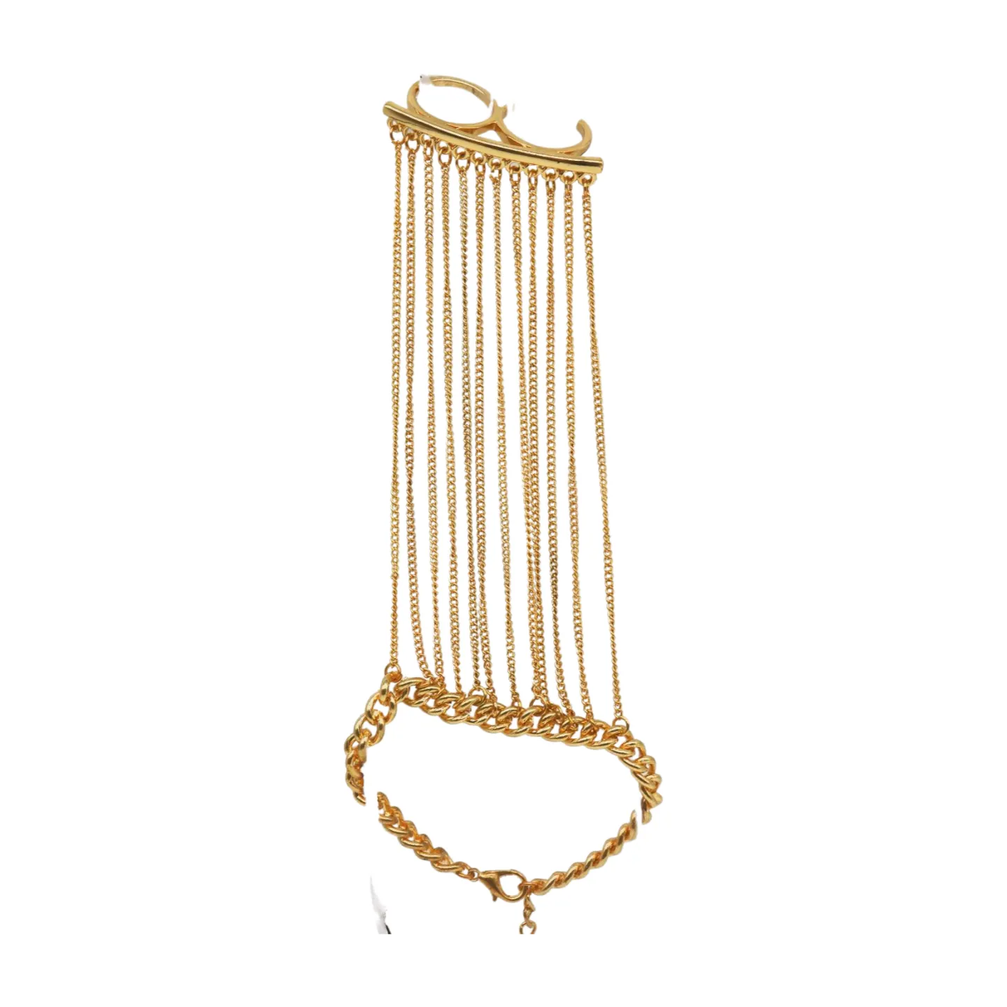 Women Gold Metal Hand Chain Bracelet 2 Connected Rings