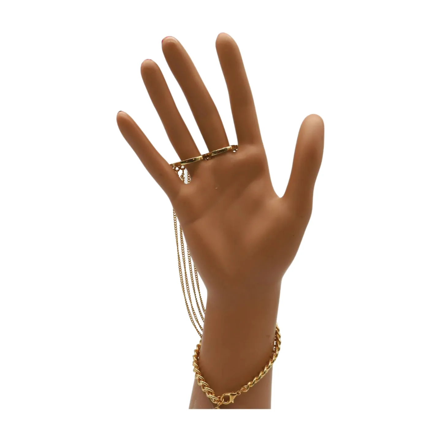 Women Gold Metal Hand Chain Bracelet 2 Connected Rings