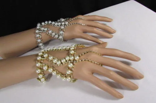 Women Gold Metal Hand Chain Bracelet 2 Connected Rings