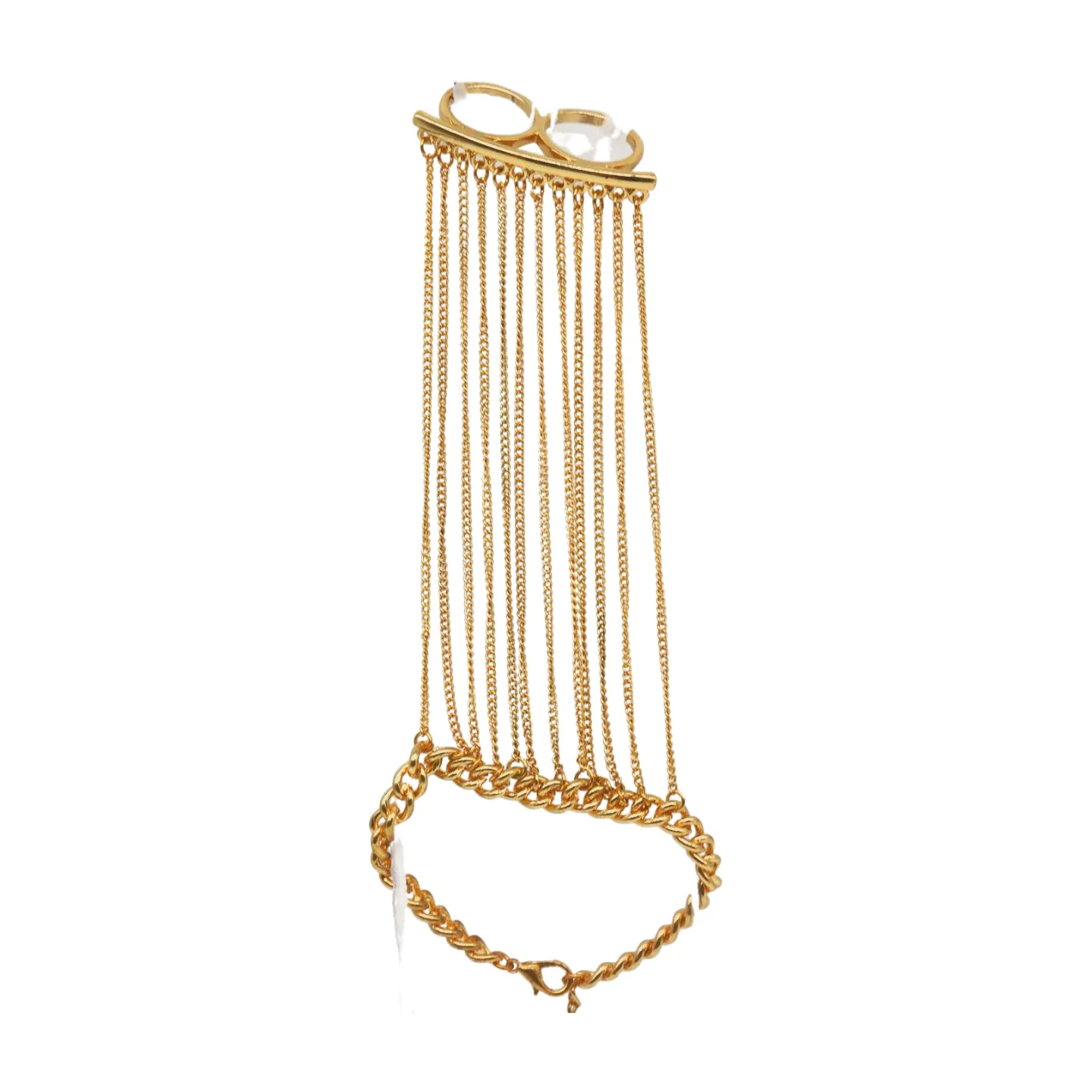 Women Gold Metal Hand Chain Bracelet 2 Connected Rings