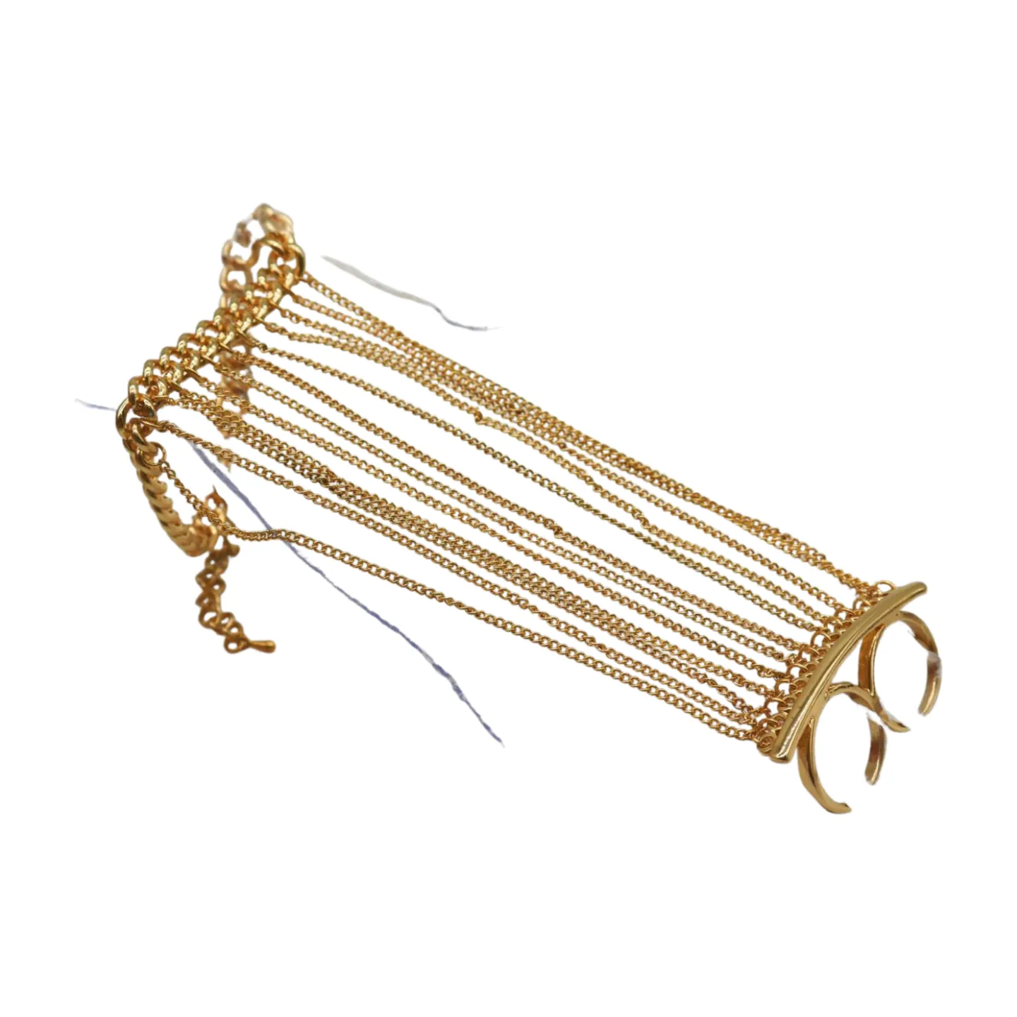 Women Gold Metal Hand Chain Bracelet 2 Connected Rings