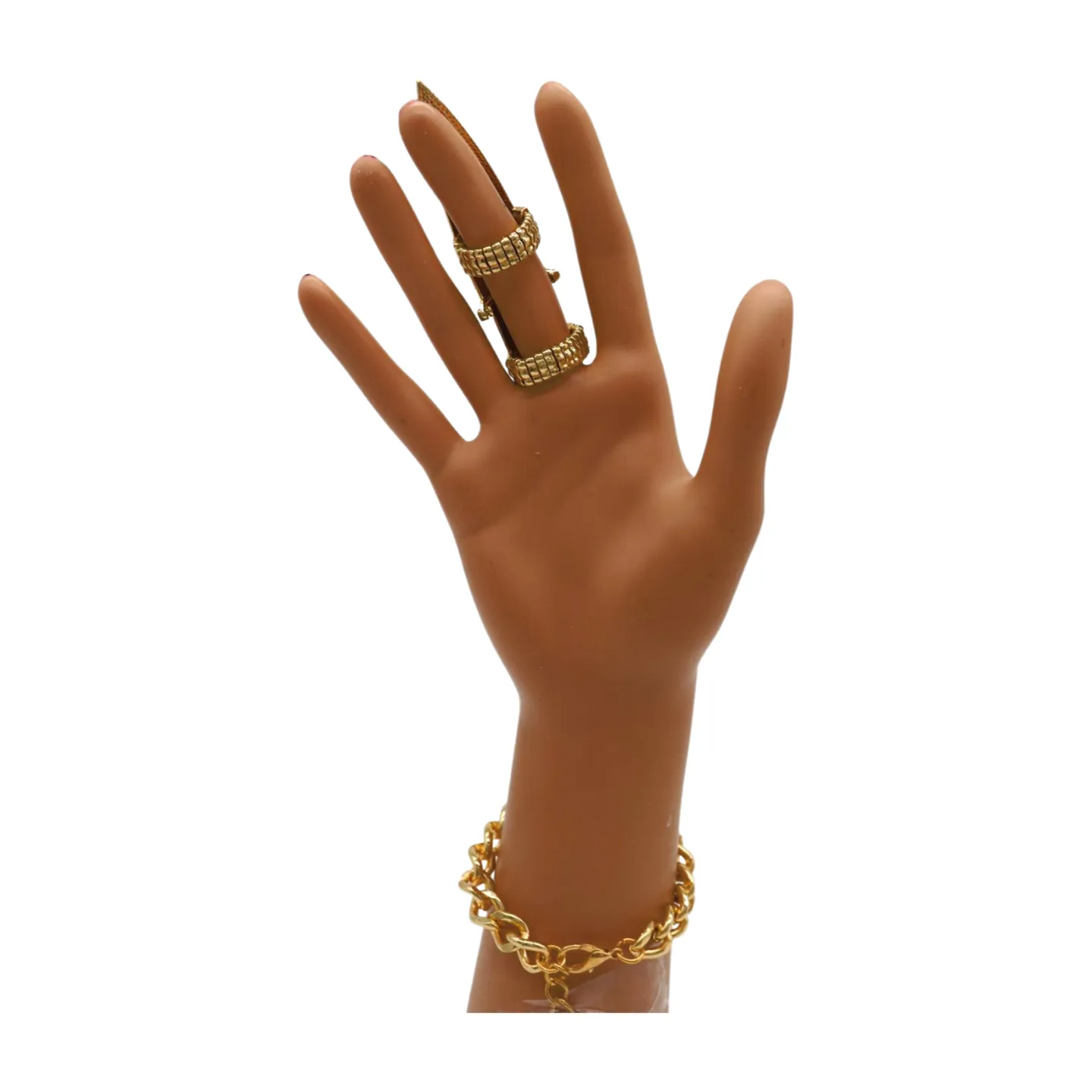 Women Gold Metal Hand Chain Bracelet Long Finger Nail Ring