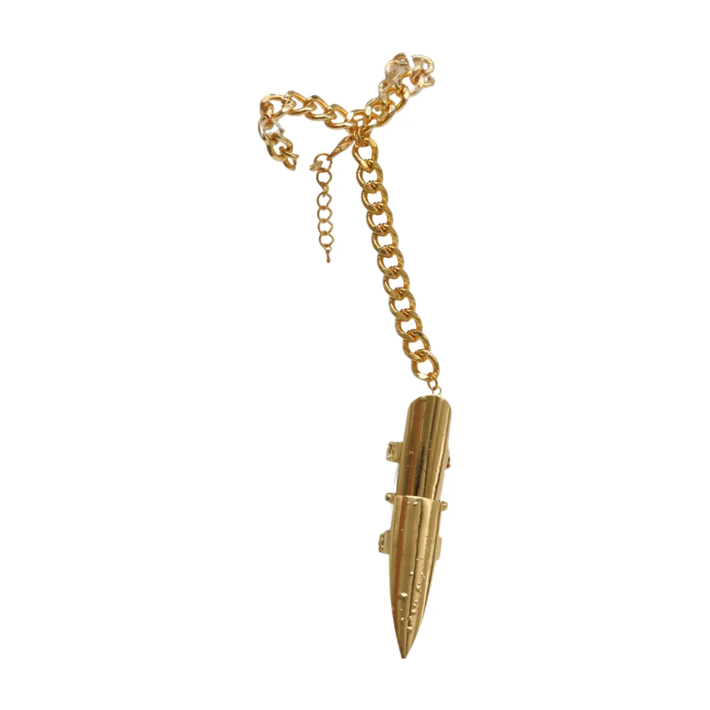 Women Gold Metal Hand Chain Bracelet Long Finger Nail Ring